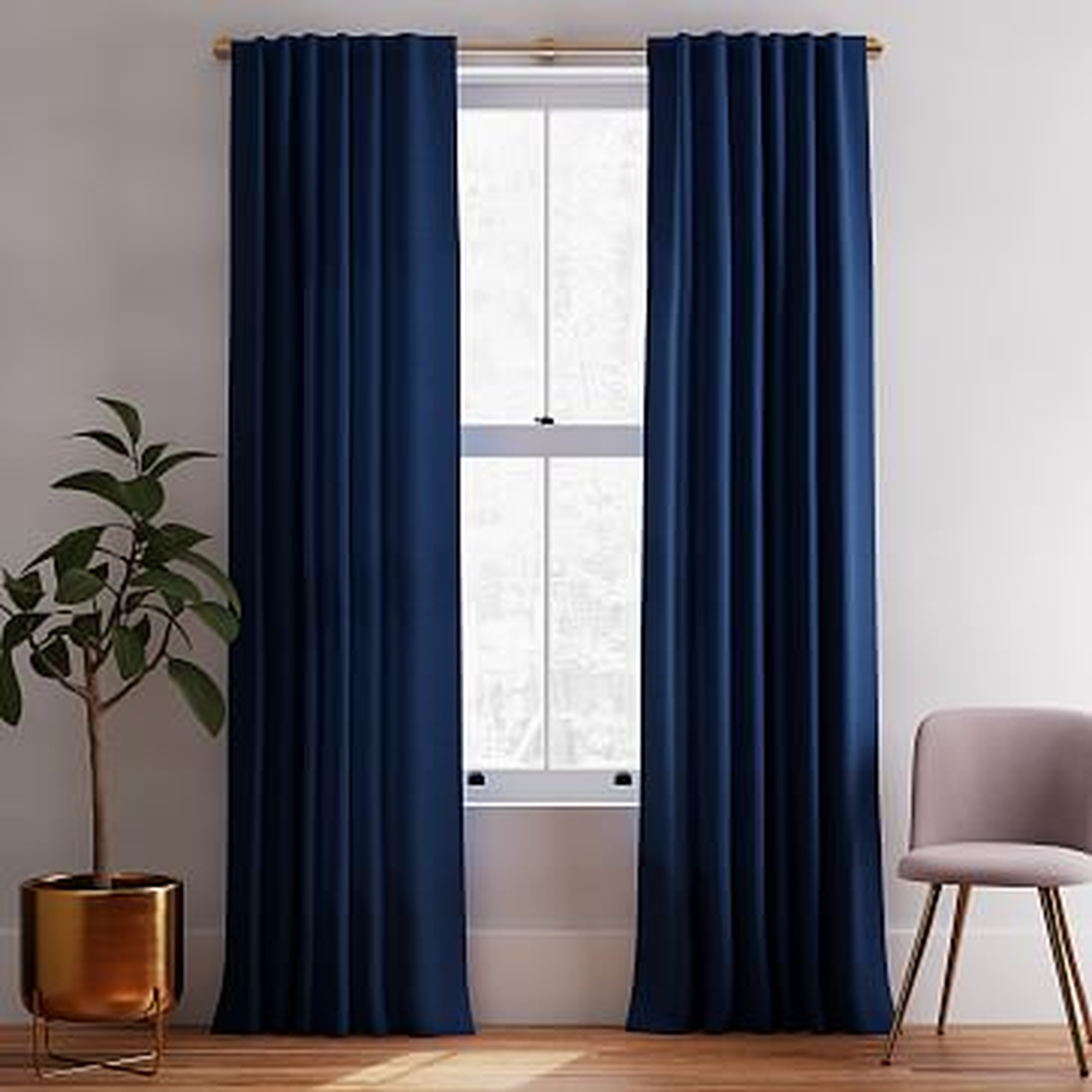 Solid Belgian Linen Curtain, Midnight, 48"x96" - West Elm