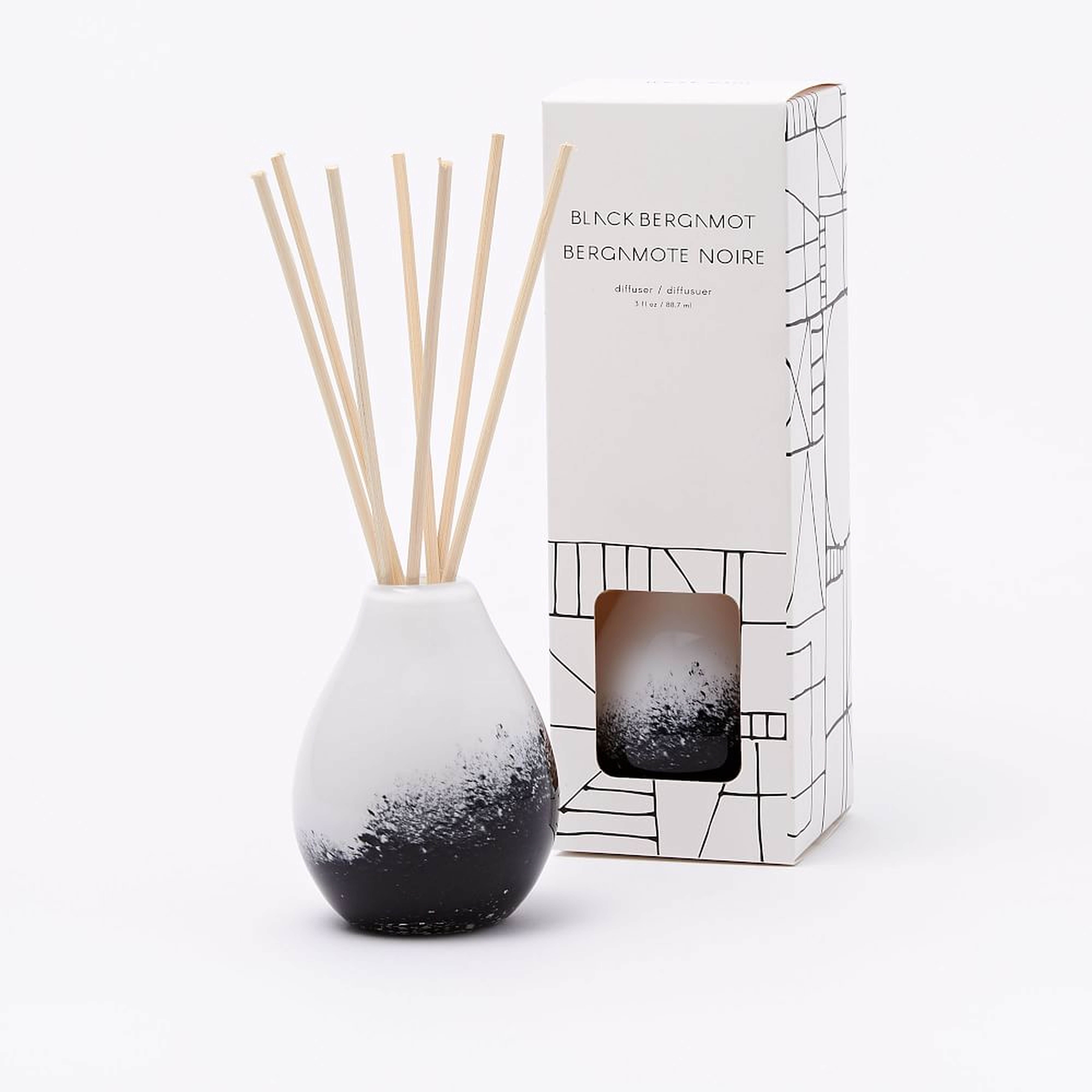 Black + White Speckled Glass Candle, Diffuser - West Elm