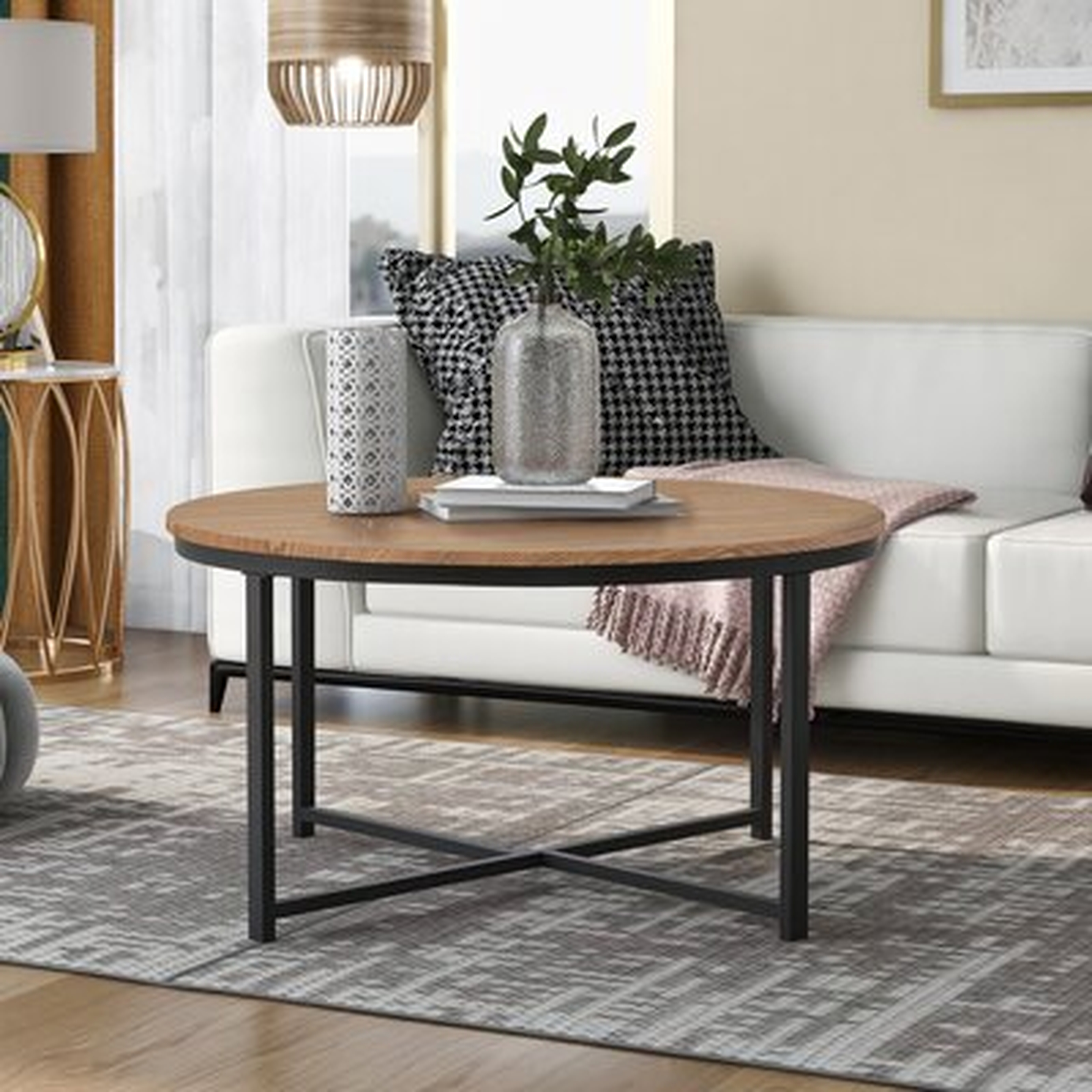 Rustic Design Round Coffee Table Featuring X-Shaped Base And Adjustable Leg - Wayfair