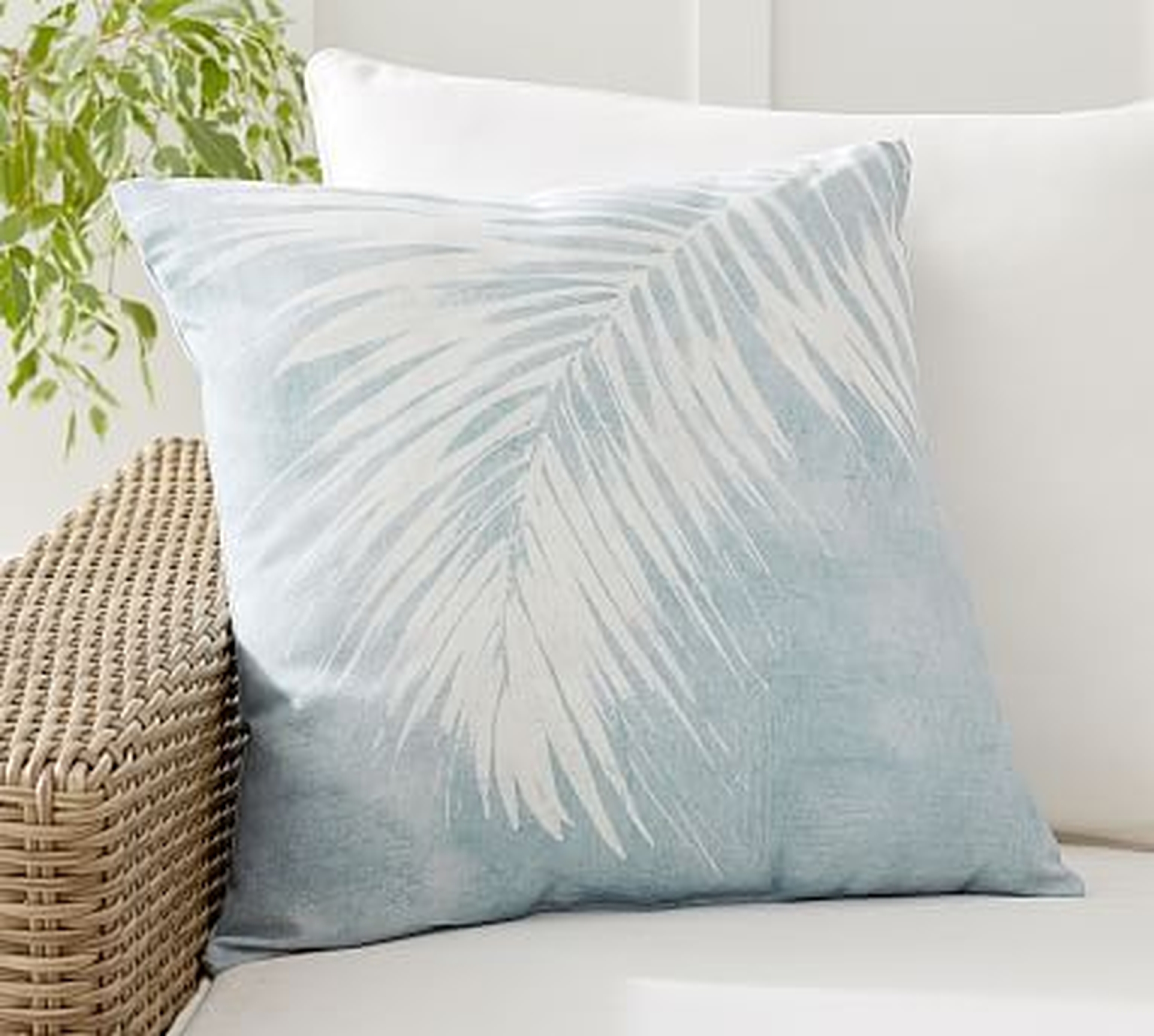 Chambray Palm Printed Indoor/Outdoor Pillow , 20 x 20", Chambray Multi - Pottery Barn