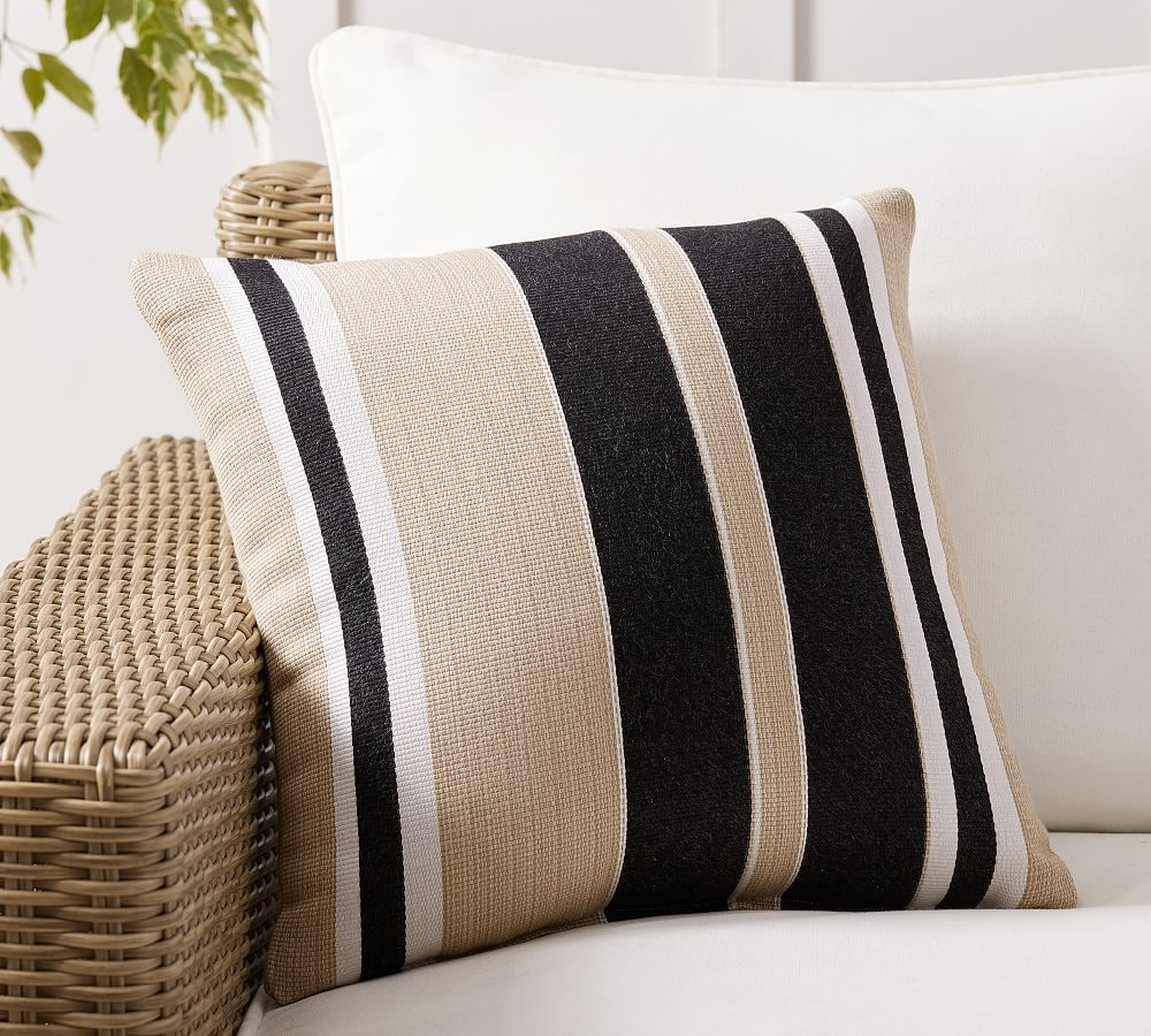 Sunbrella(R), Ziva Striped Outdoor Pillow, 18", Black Multi - Pottery Barn
