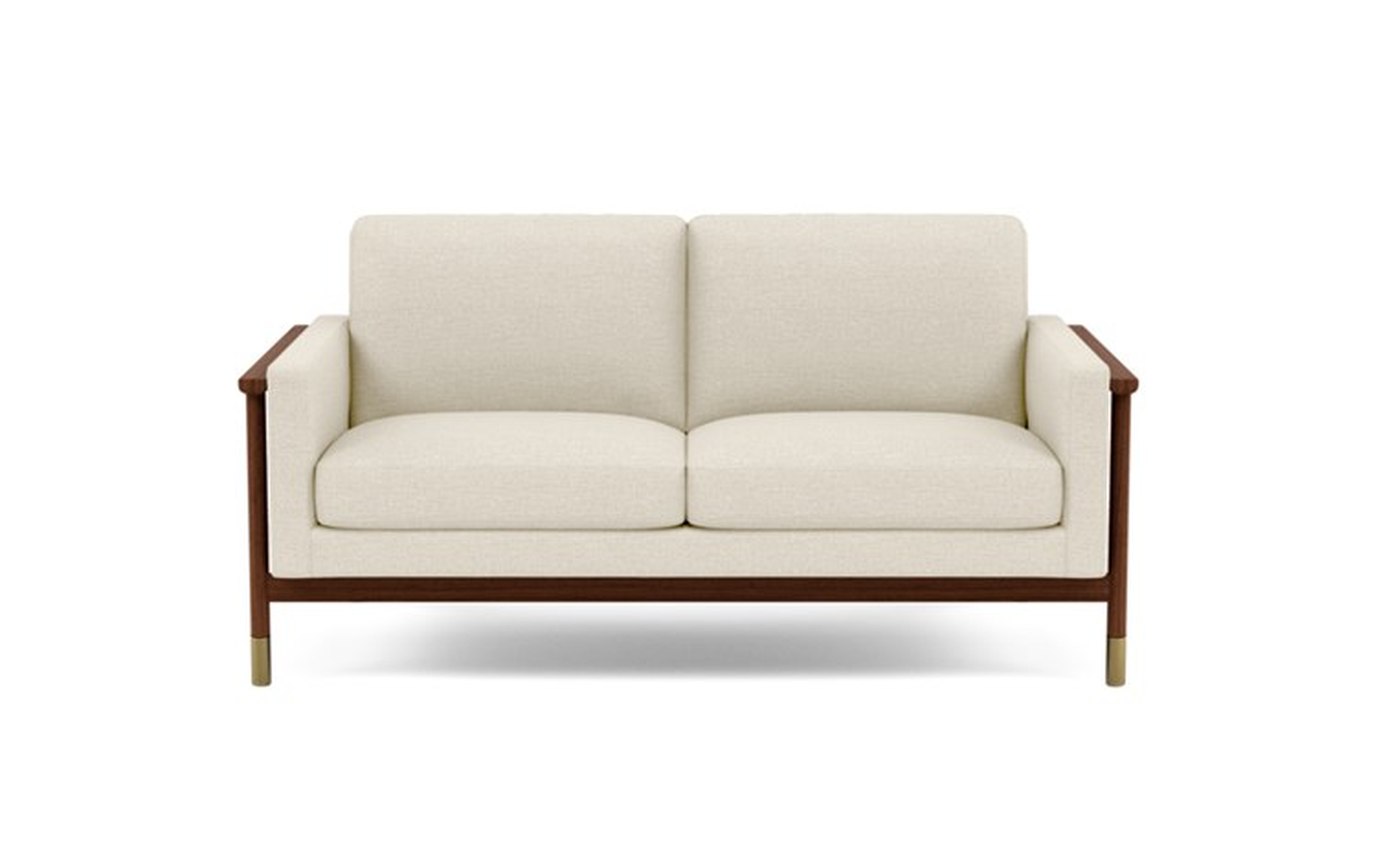 Jason Wu Loveseats with Beige Linen Fabric and Oiled Walnut with Brass Cap legs - Interior Define