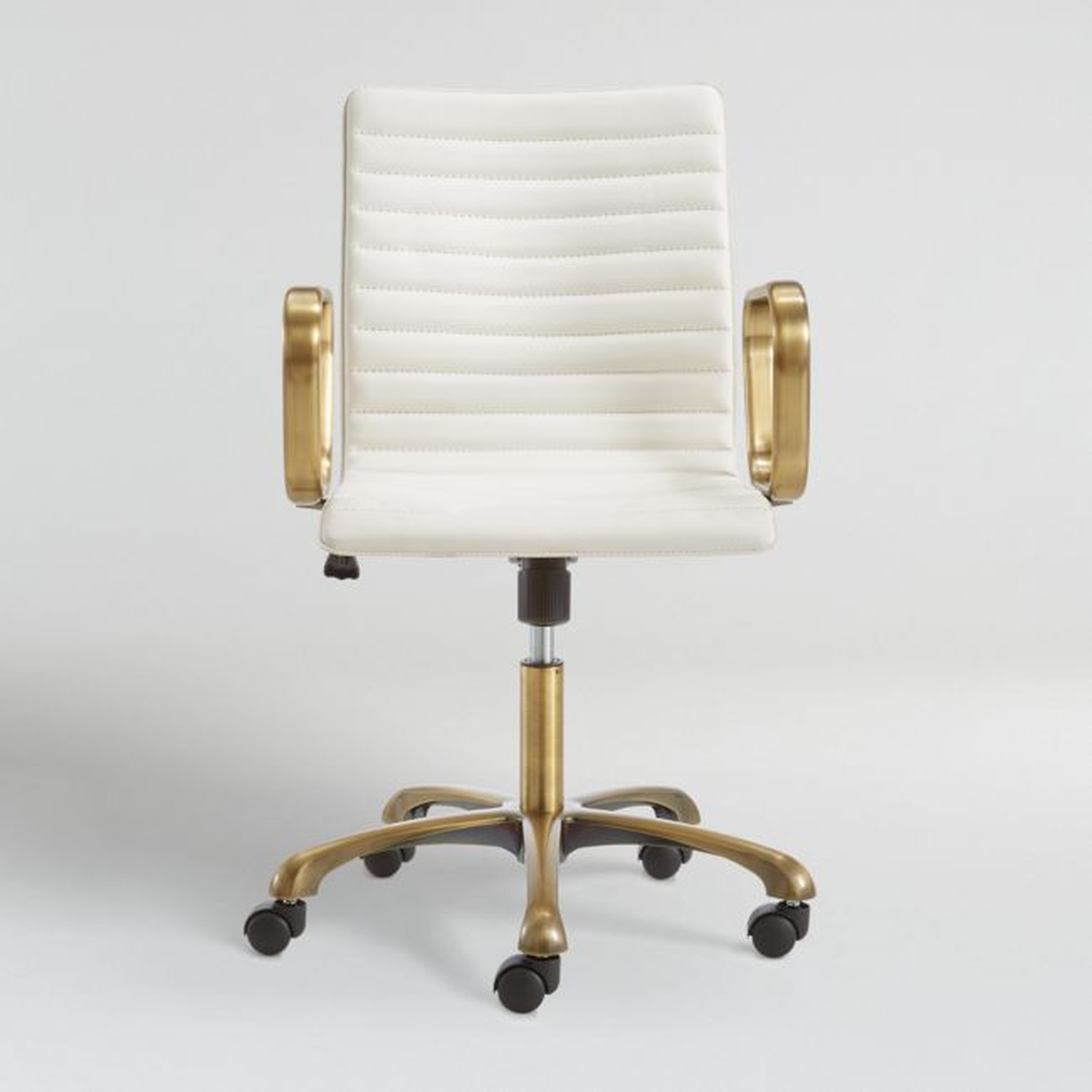 Ripple Ivory Leather Office Chair with Brass Frame - Crate and Barrel