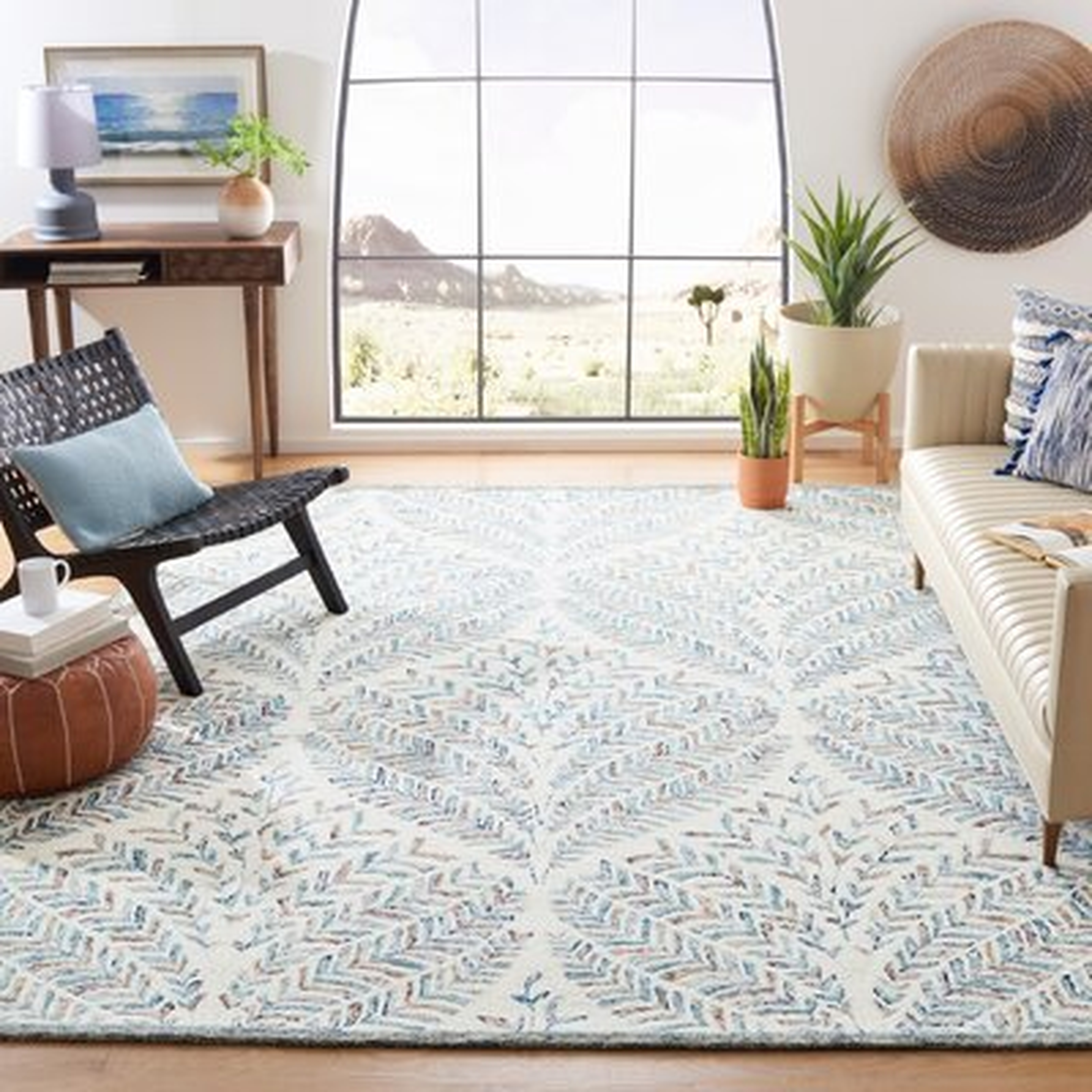 Ikat Handmade Tufted Wool Ivory/Blue Area Rug - Wayfair