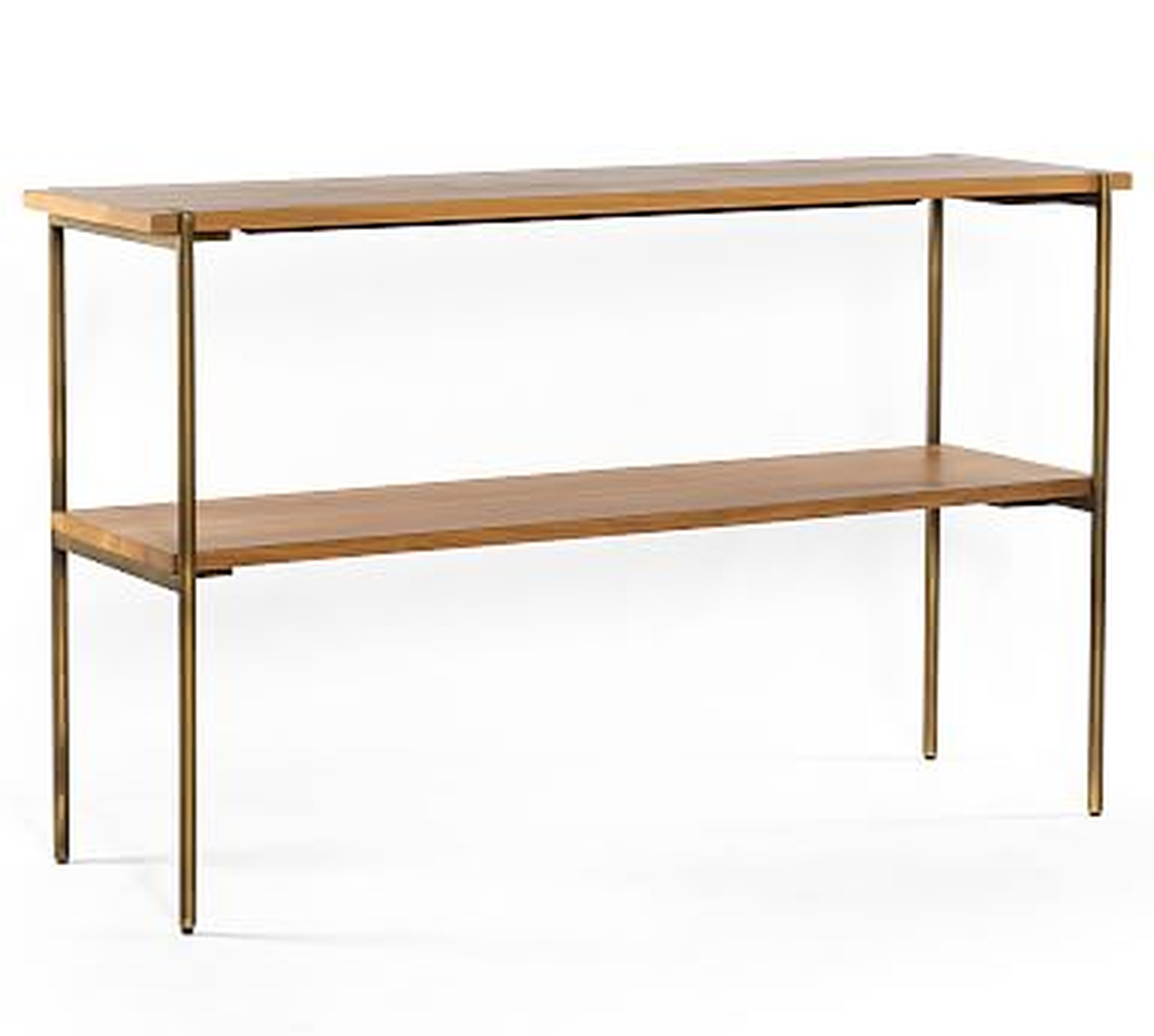 Archdale Console Table, Satin Brass &amp; Natural Oak - Pottery Barn