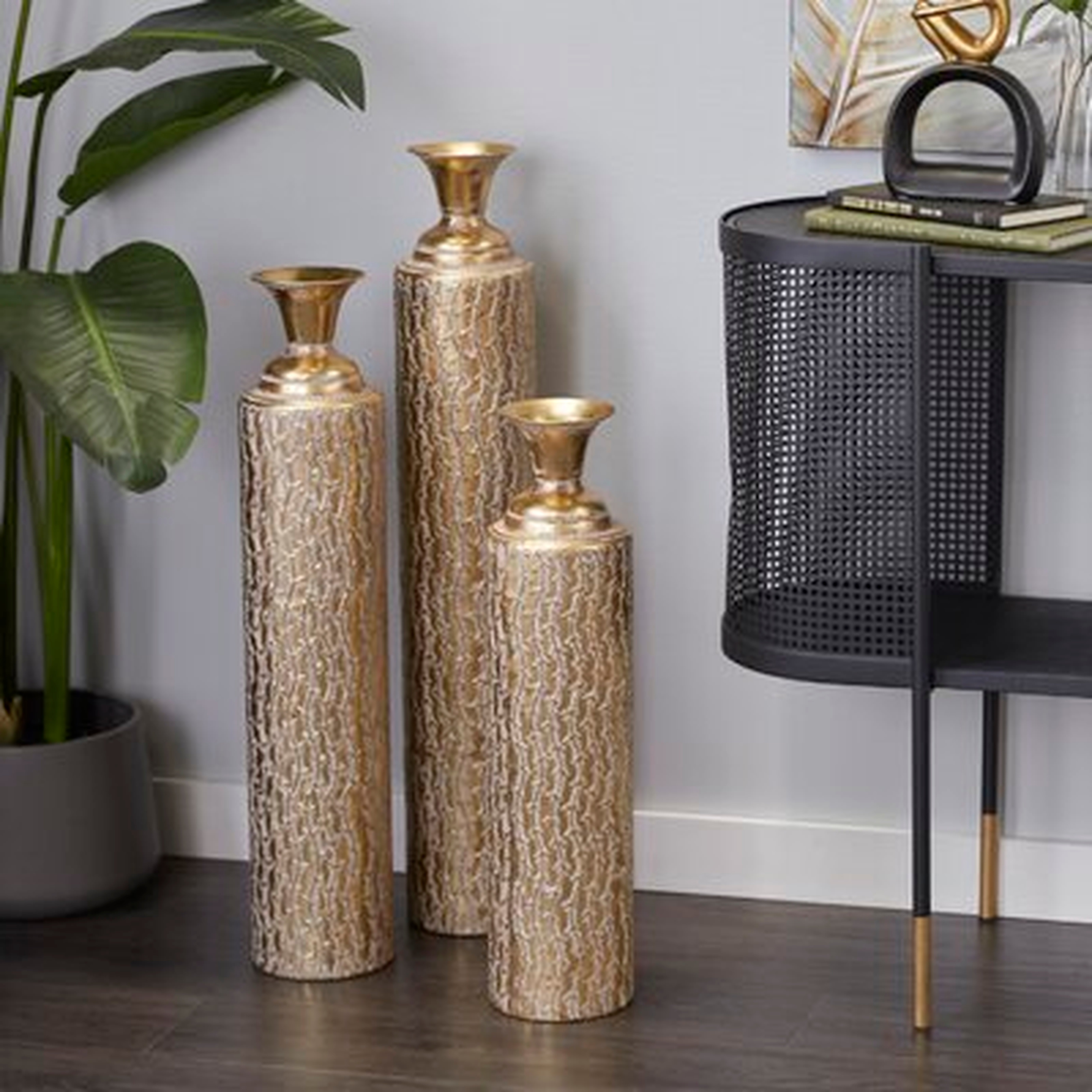3 Piece Noicolina Gold Wood Floor Vase Set - Wayfair