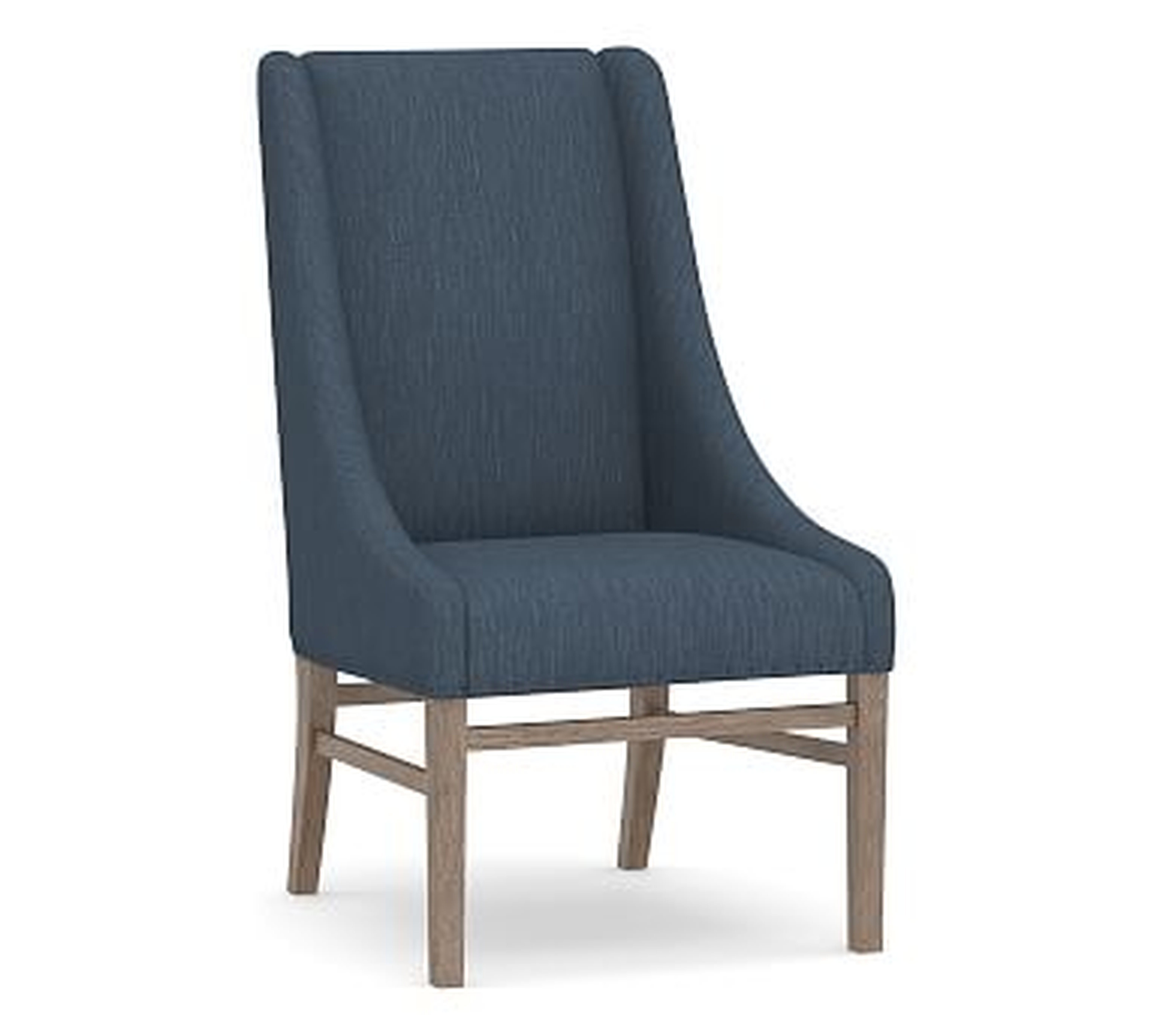 Milan Slope Arm Upholstered Dining Side Chair, Gray Wash Leg, Performance Heathered Tweed Indigo - Pottery Barn