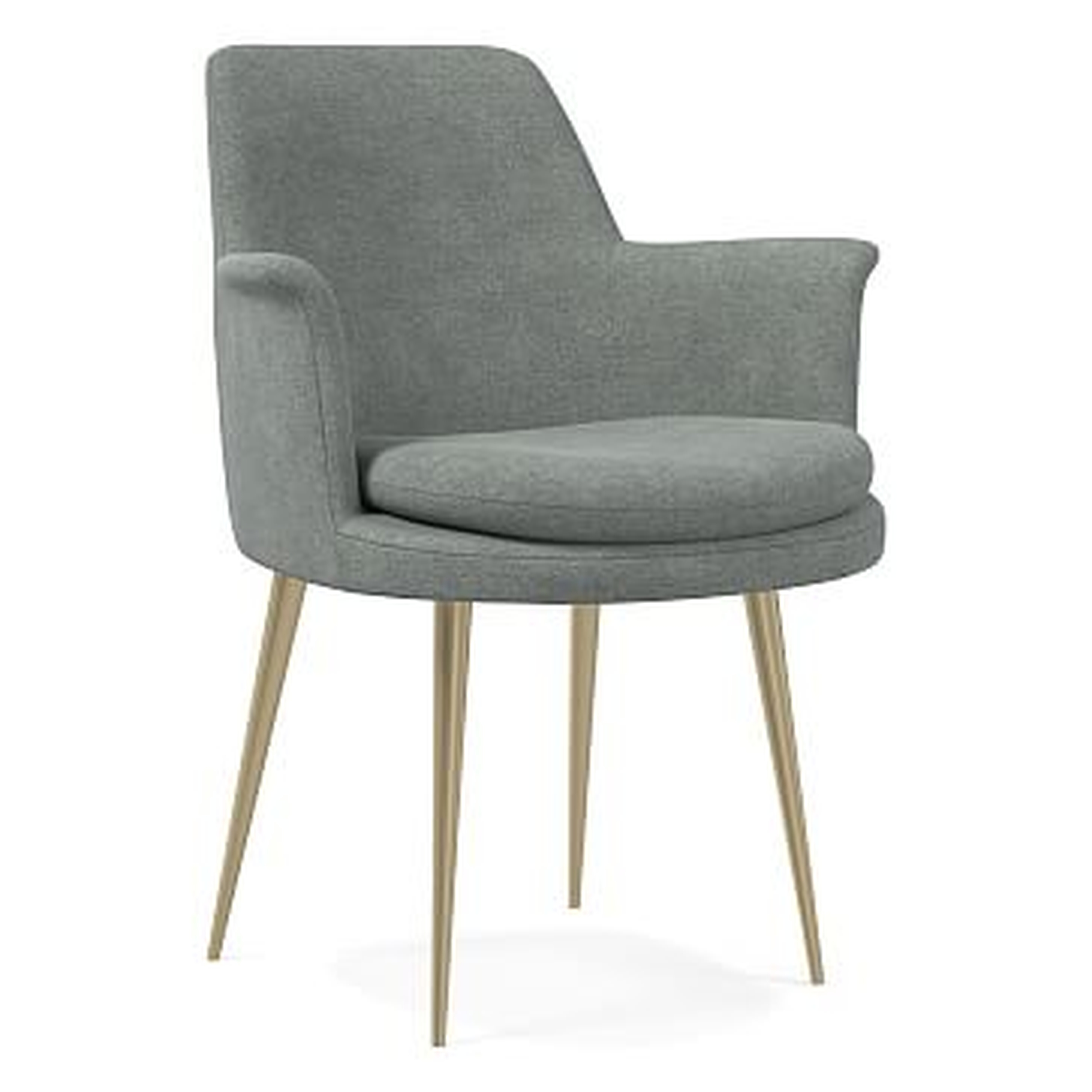 Finley Wing Dining Chair, Distressed Velvet, Mineral Gray, Light Bronze - West Elm