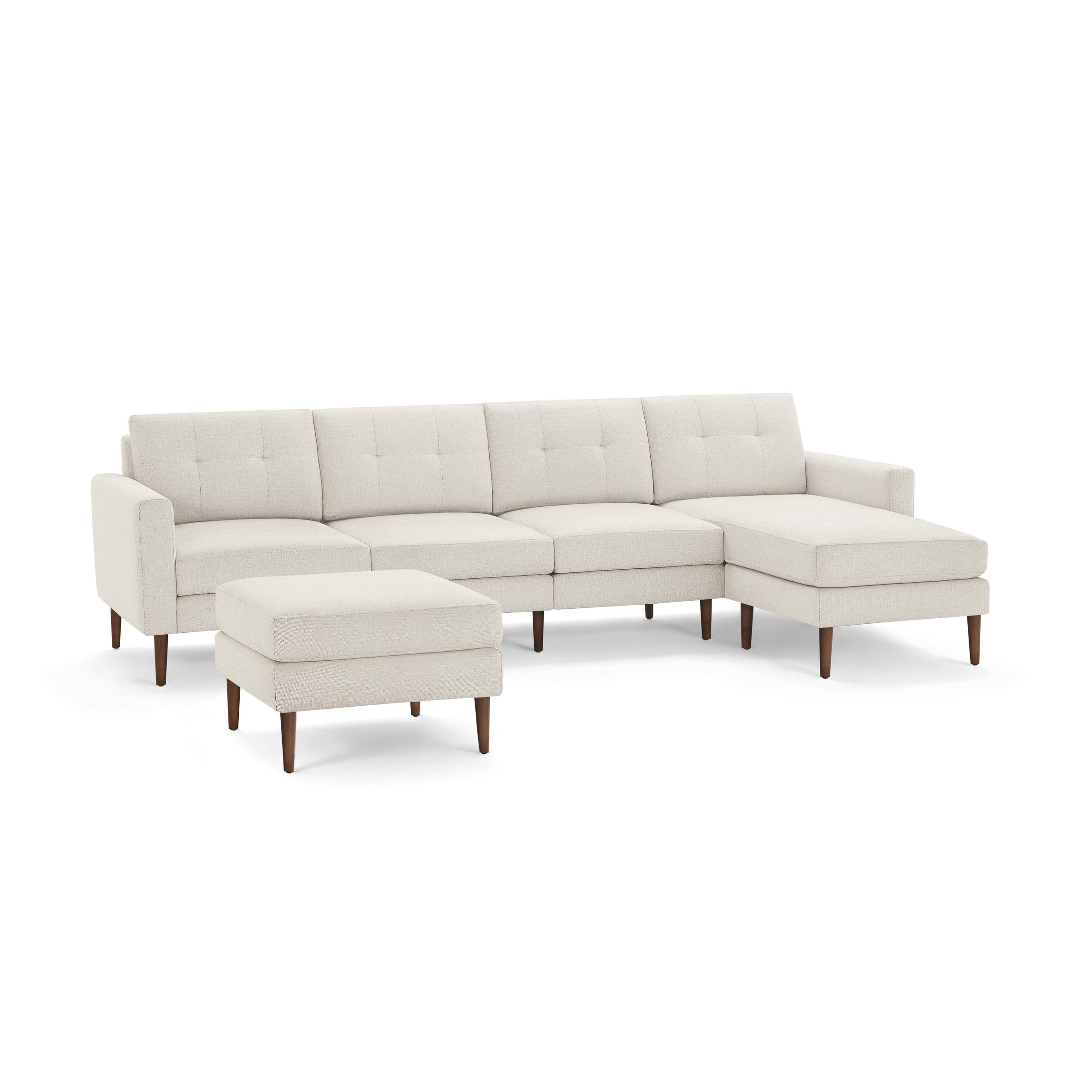 The Block Nomad King Sectional Sofa and Ottoman in Ivory, Walnut Legs - Burrow
