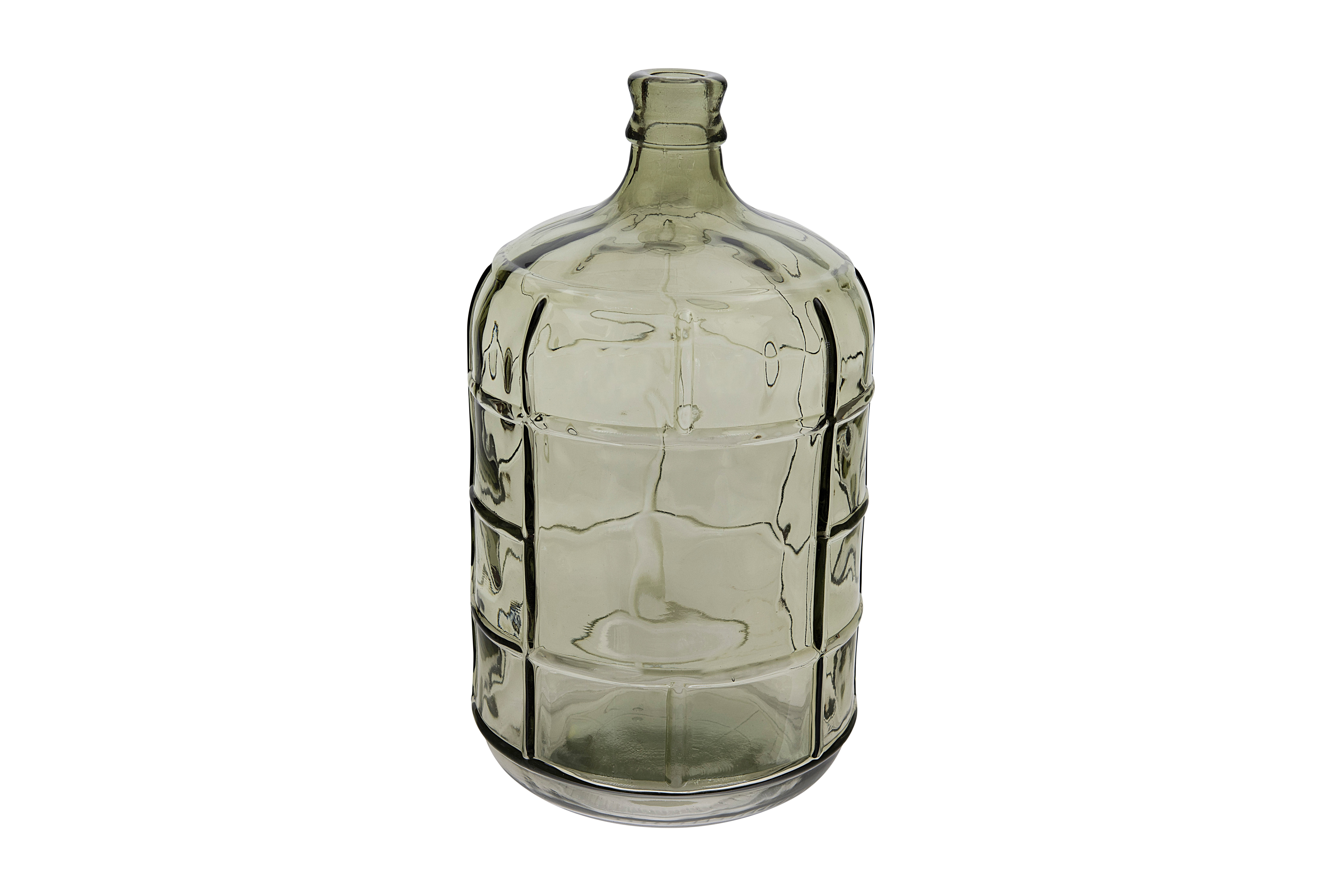 Medium Transparent Green Vintage Reproduction Glass Bottle with Embossed Windowpane Design - Nomad Home