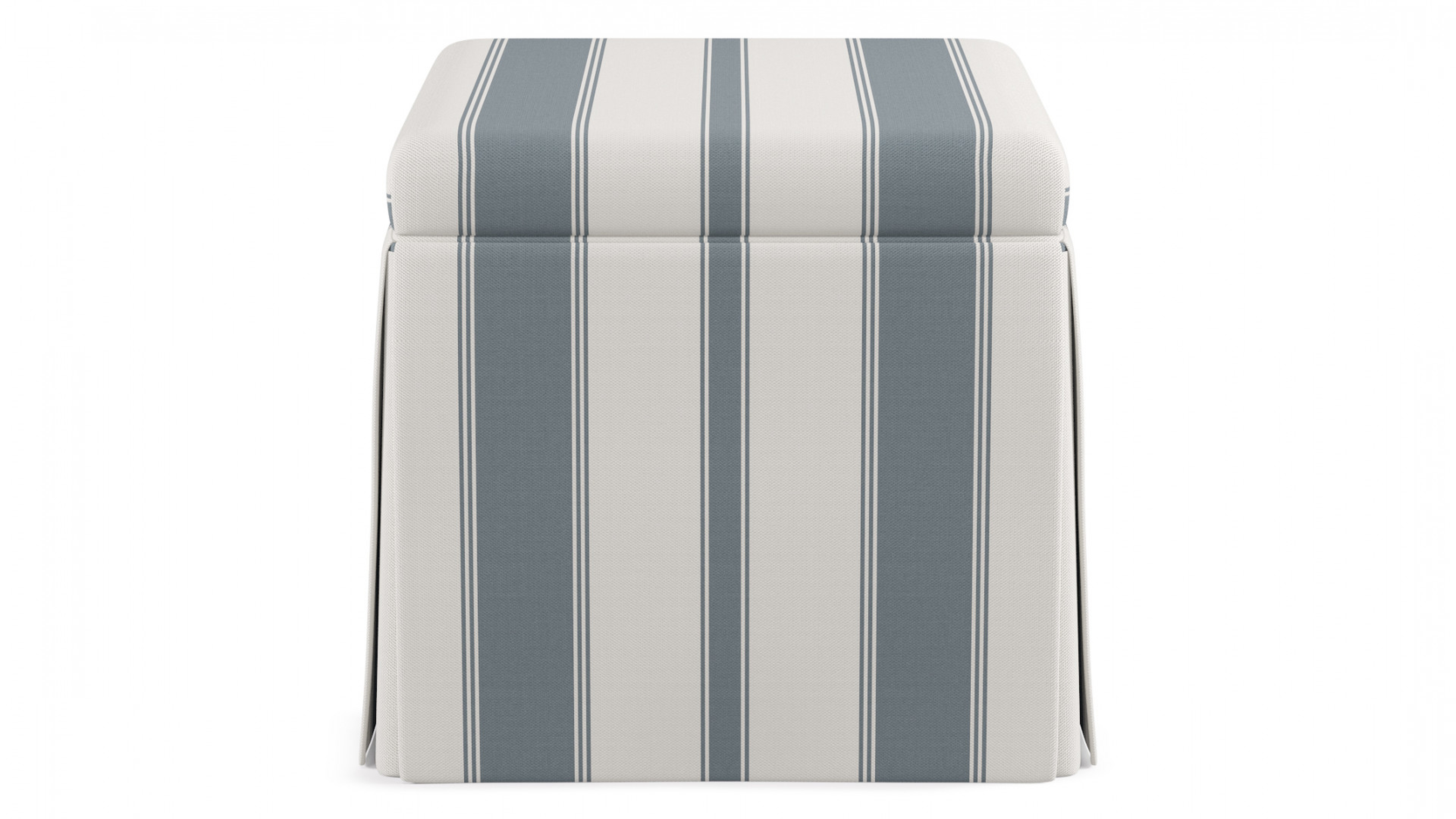 Skirted Storage Ottoman | French Blue Clarence Stripe - The Inside
