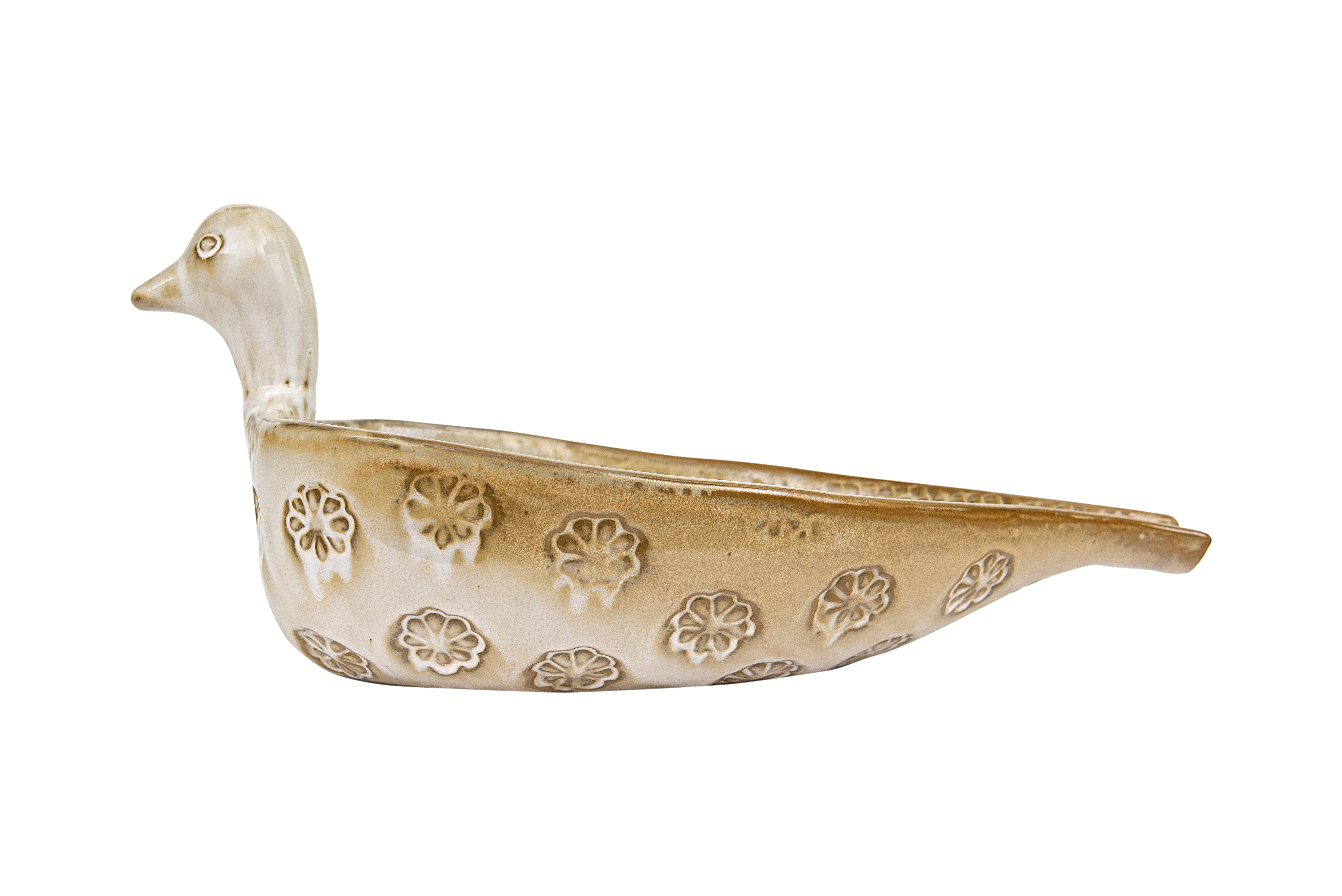 Decorative Terra-Cotta Bird Bowl in Distressed Cream Finish - Nomad Home