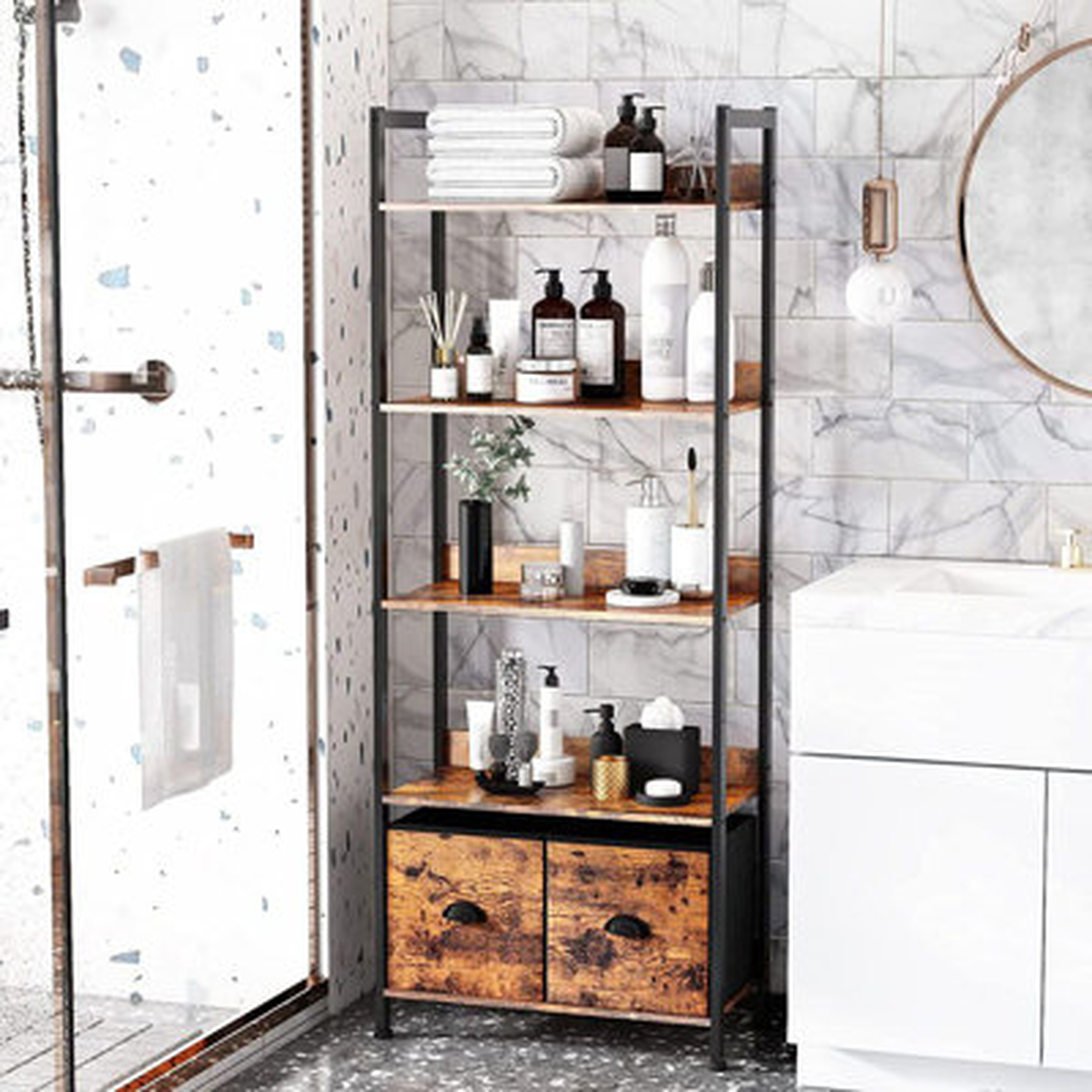 5 Tier Bookshelf, Tall Bookcase With 2 Storage Drawers, Industrial Display Vertical Shelving Unit - Wayfair