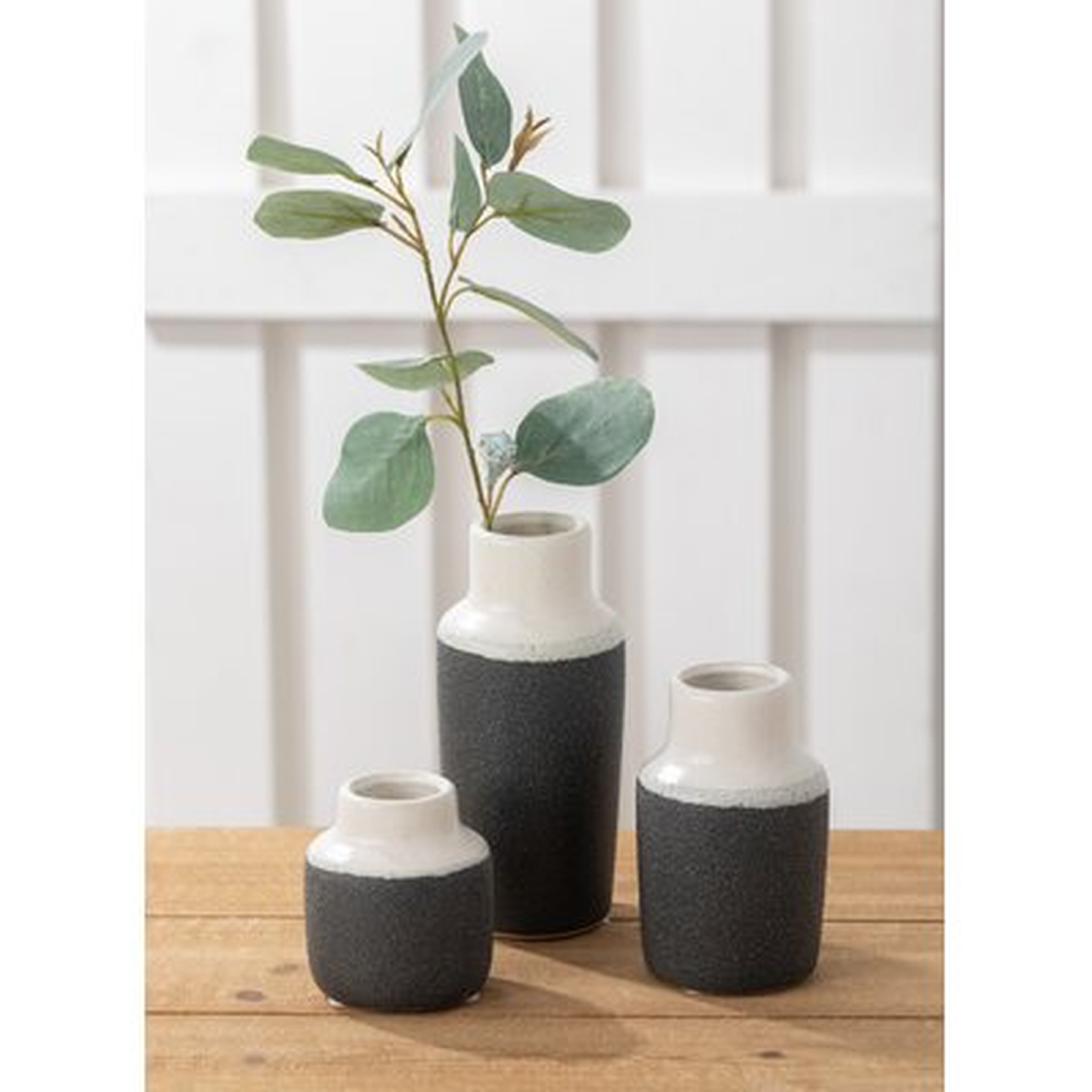 3 Piece Sandiford White/Black Indoor / Outdoor Ceramic Table Vase Set - Wayfair