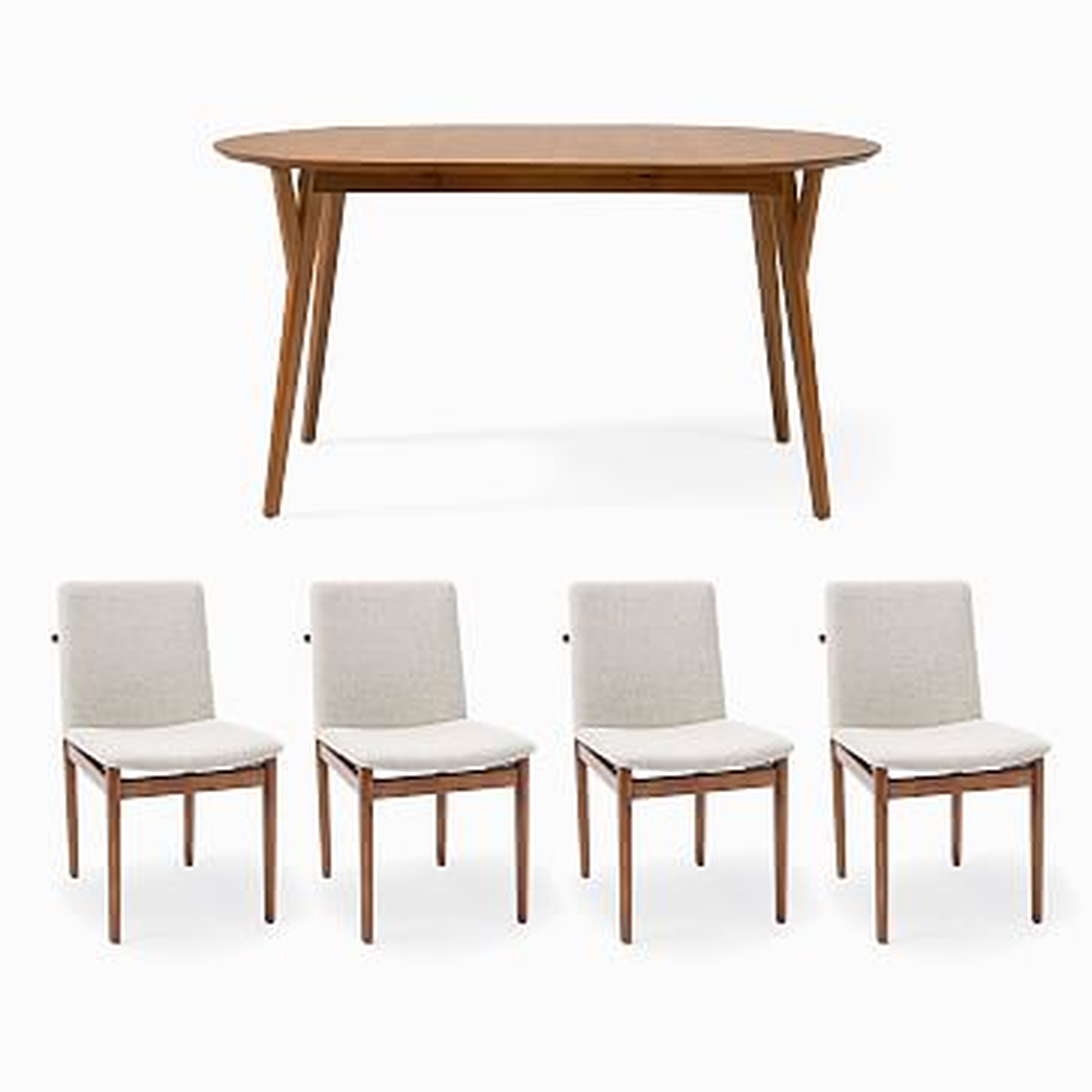 Mid-Century 60"-80" Rounded Expandable Dining Table & 4 Framework Upholstered Dining Chairs Set - West Elm