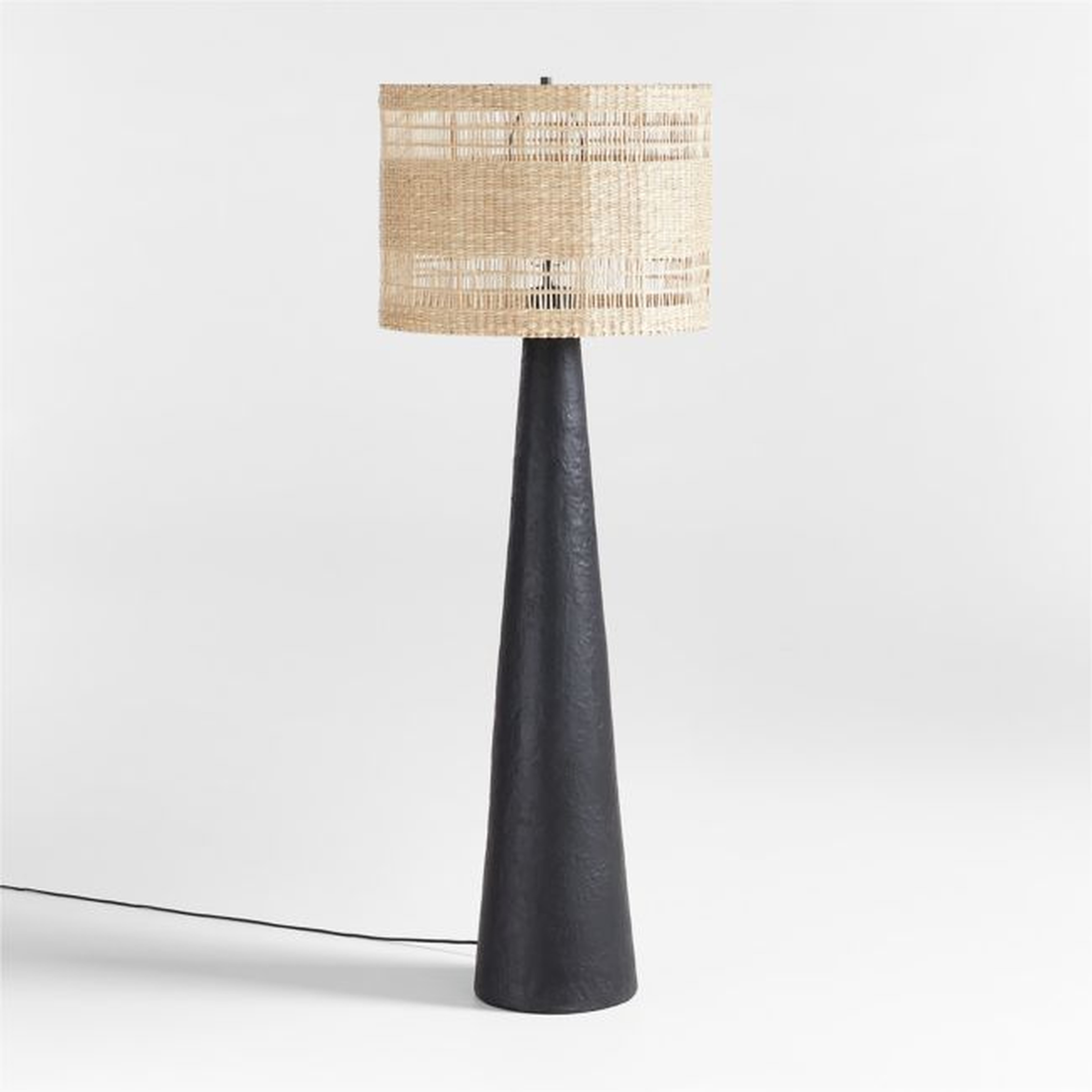 Santorini Black Plaster Floor Lamp with Woven Shade -estimated early December 2023 - Crate and Barrel