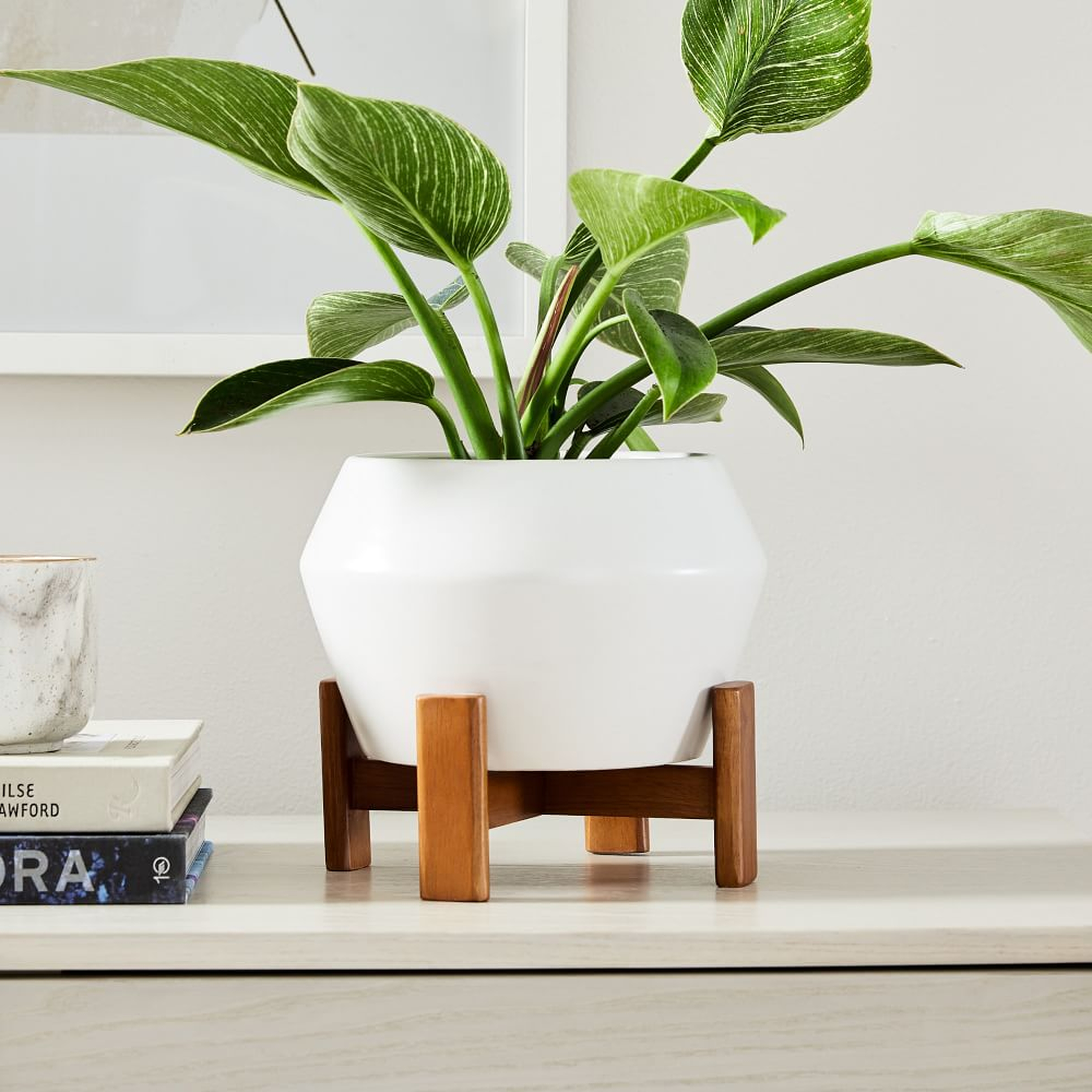 Ilya Turned Wood Tabletop Planter, Small, 8.1"D x 5.5"H, White - West Elm