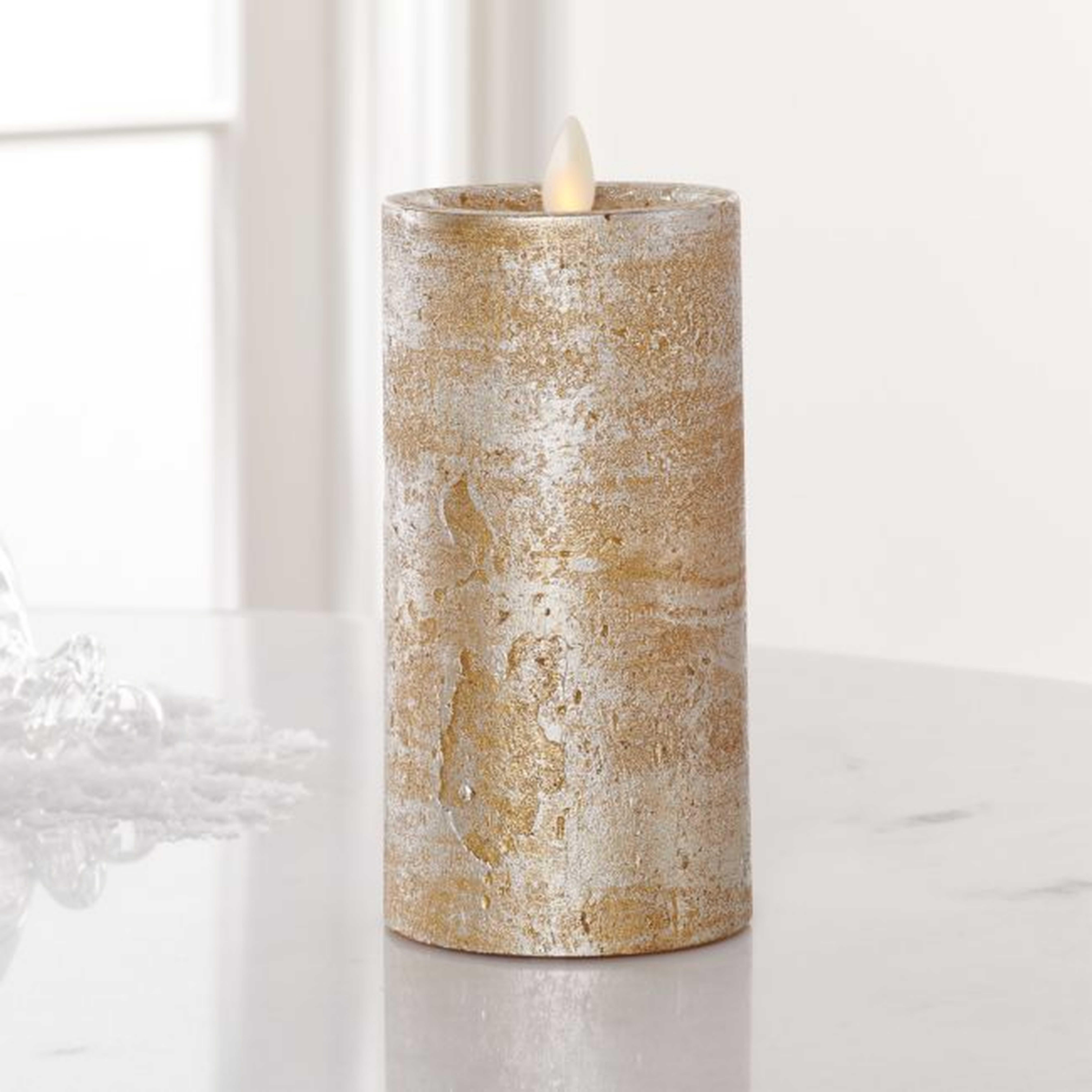 Flicker Champagne 3"x6" Flameless Pillar Candle - Crate and Barrel