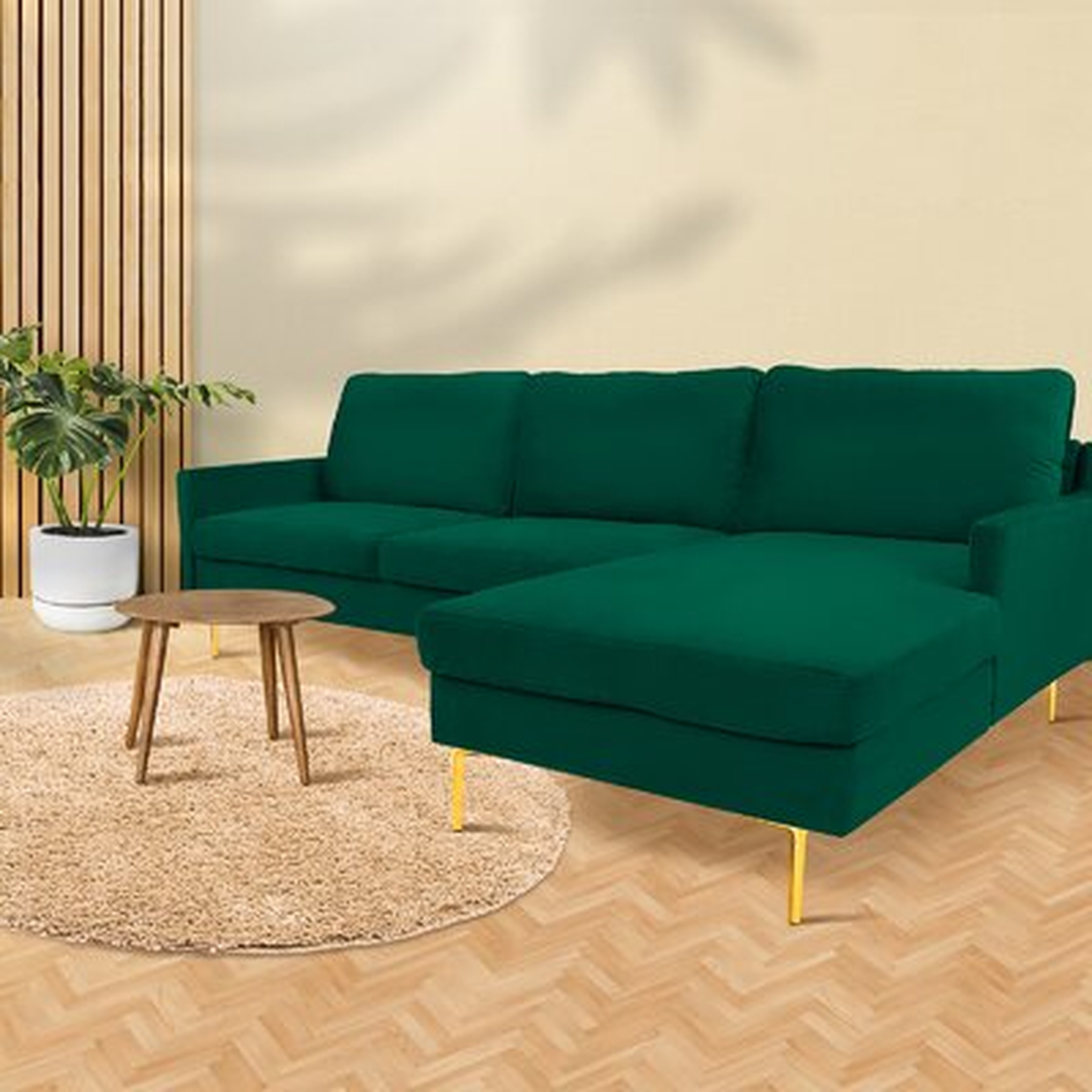 100.7" W Modern Upholstered Velvet Sofa With Sectional Chaise For Living Room Golden Metal Legs - Wayfair