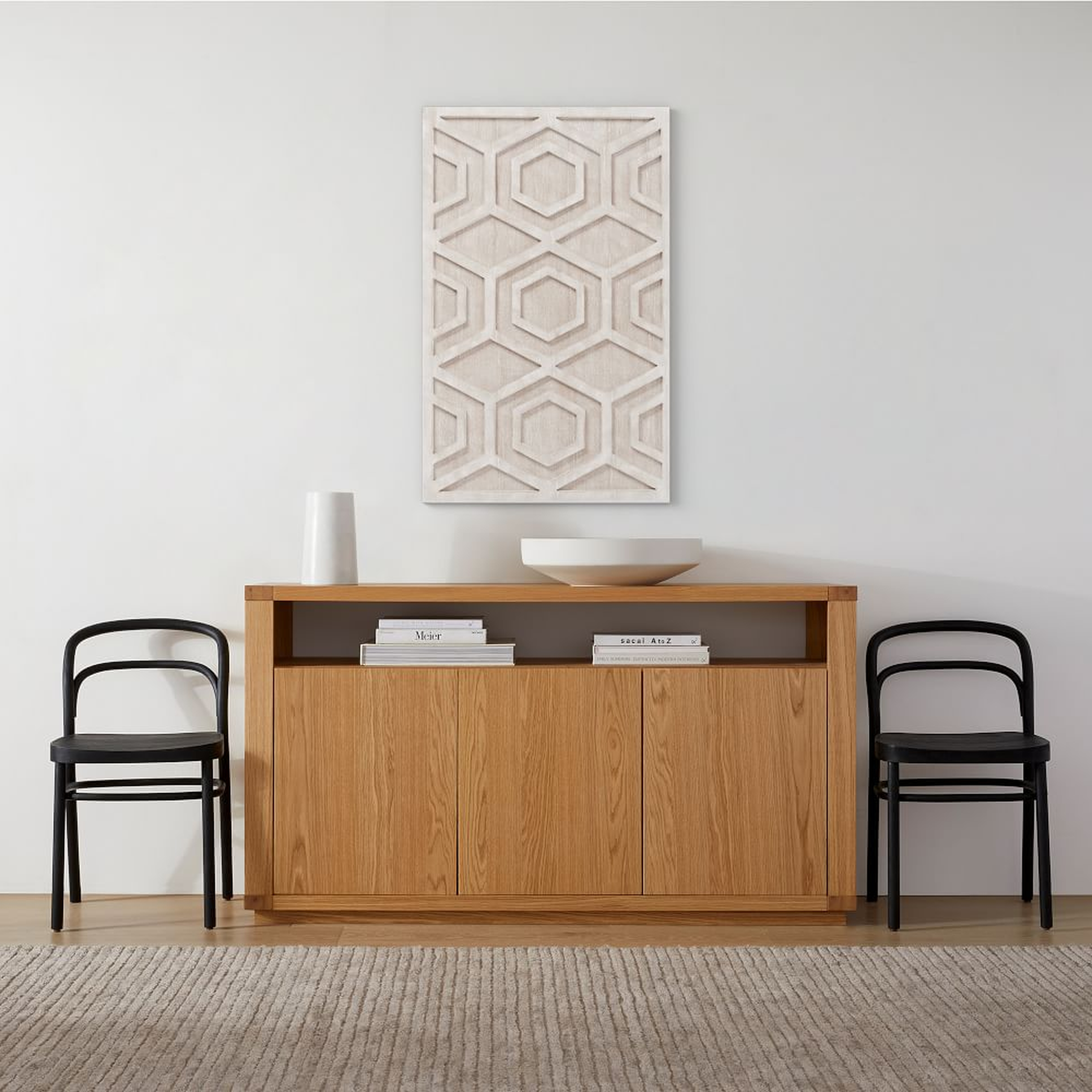 Graphic Wood Wall Art, Whitewashed, Hexagon, Individual - West Elm