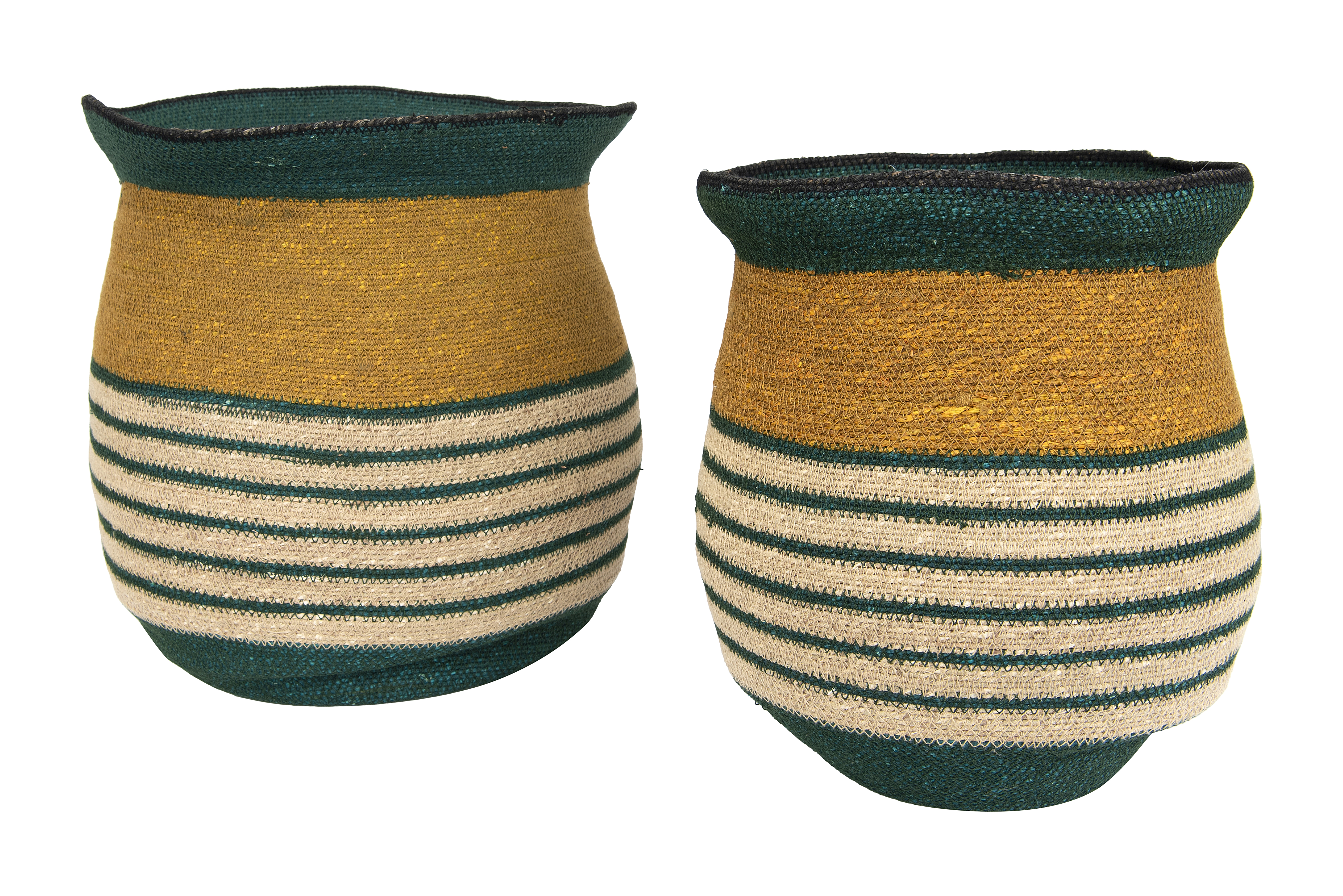 13.25" & 14.25" Handwoven Natural Seagrass Striped Baskets (Set of 2 Sizes) - Nomad Home