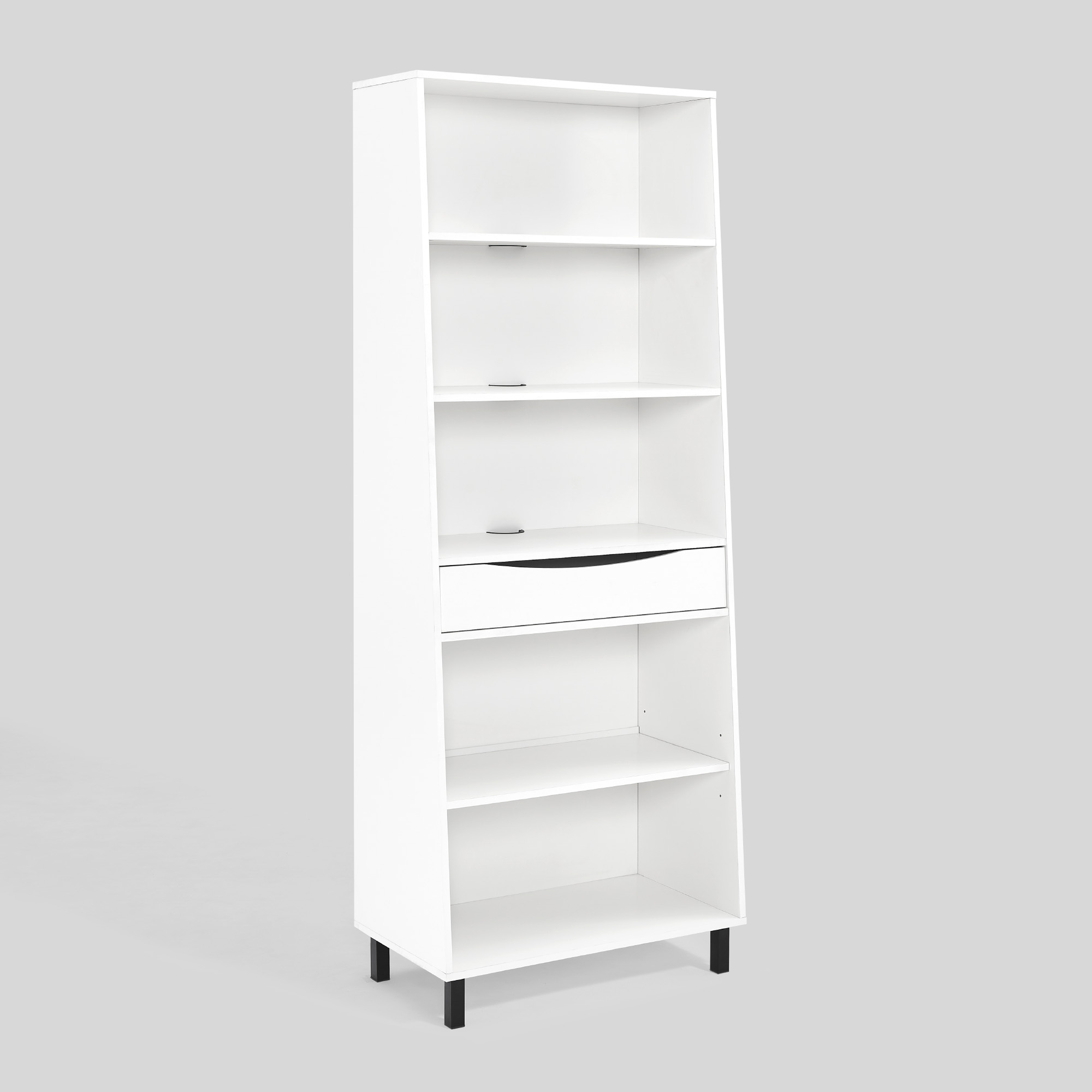 Modern 5-Shelf Bookcase with Drawer – Solid White - Walker Edison