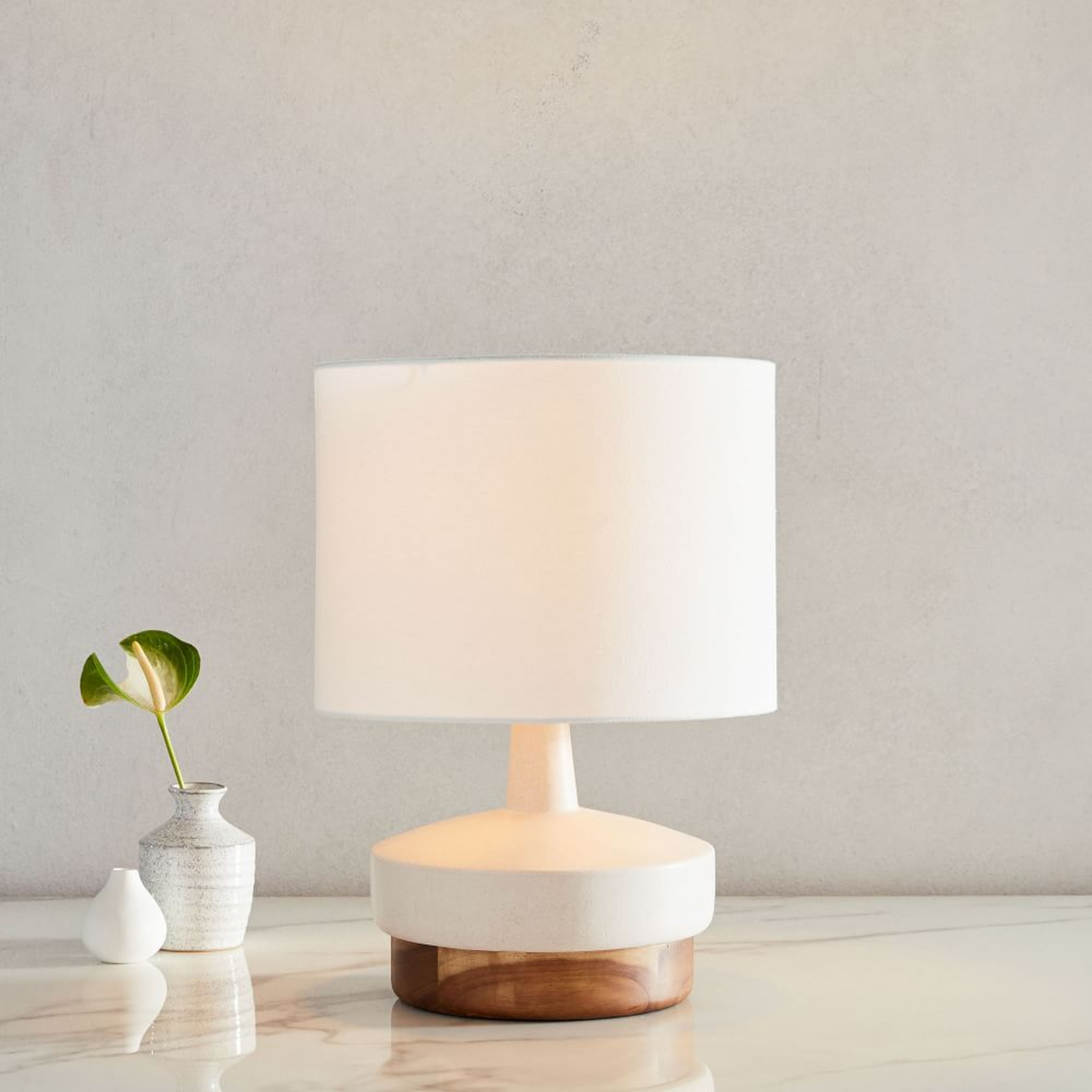 Wood and Ceramic Table Lamp White Linen (17"), individual - West Elm