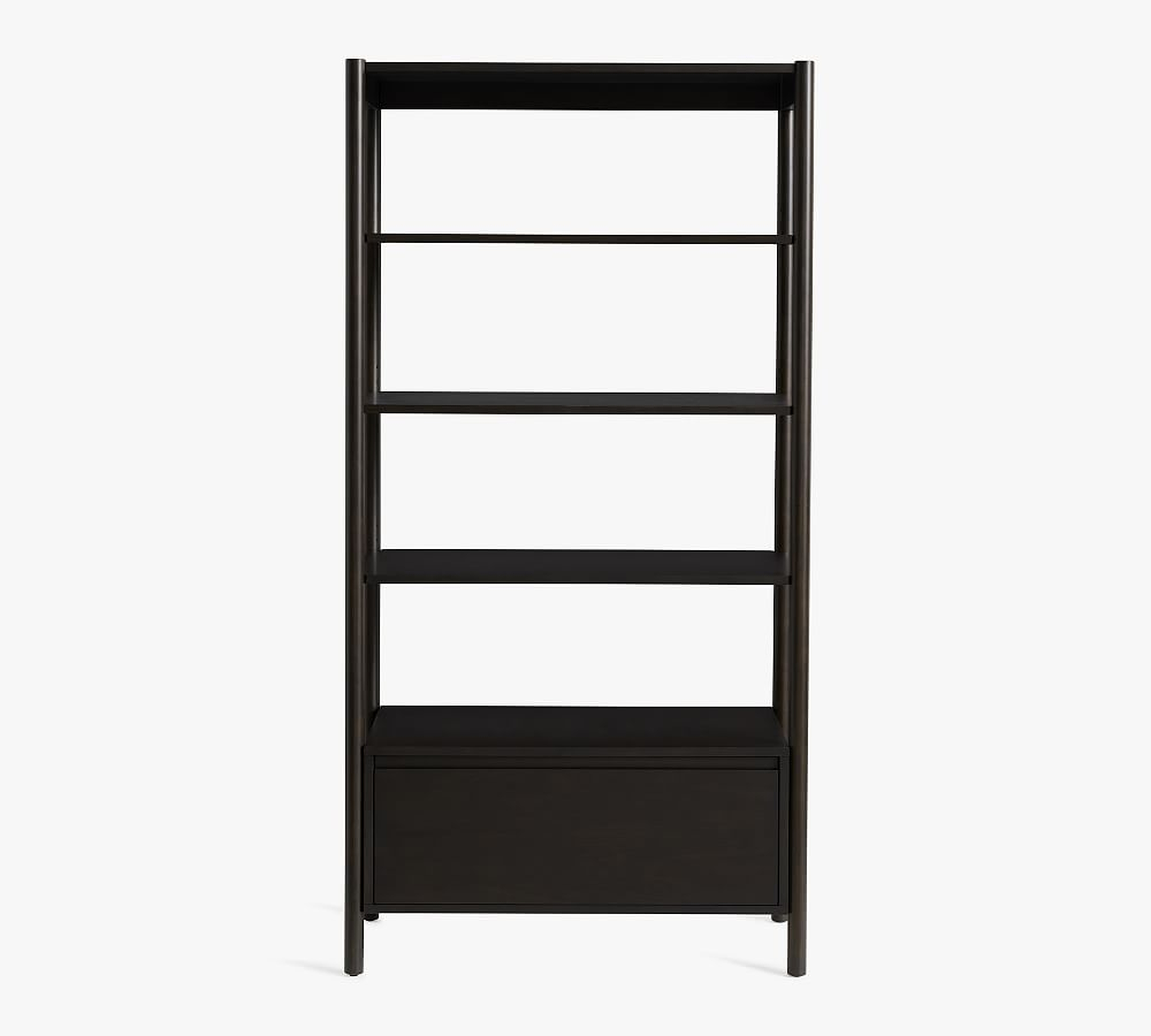 Bloomquist 37" x 73" Bookcase with Drawer, Warm Black - Pottery Barn