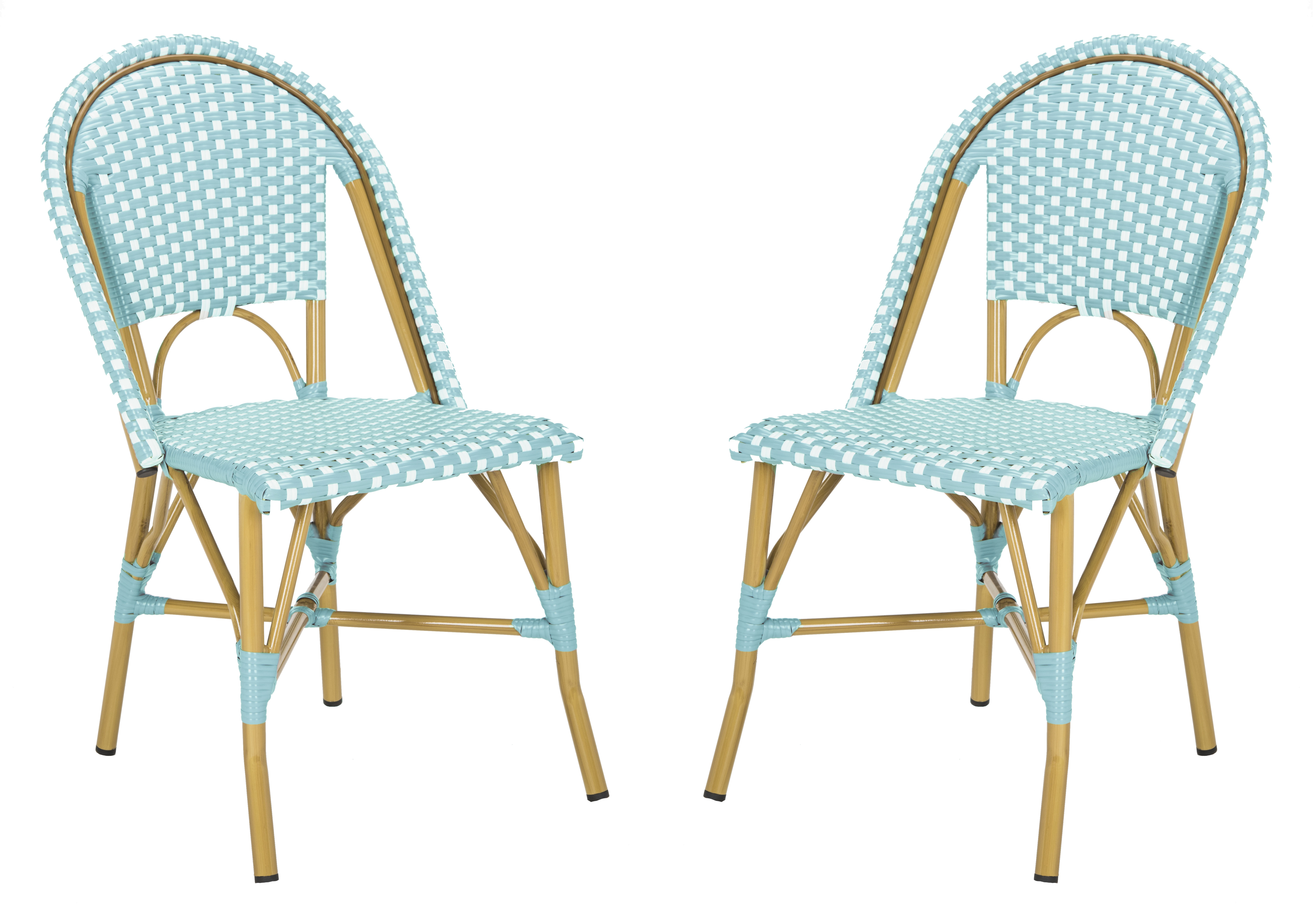 Salcha Indoor-Outdoor French Bistro Stacking Side Chair - Teal/White/Light Brown - Arlo Home - Arlo Home