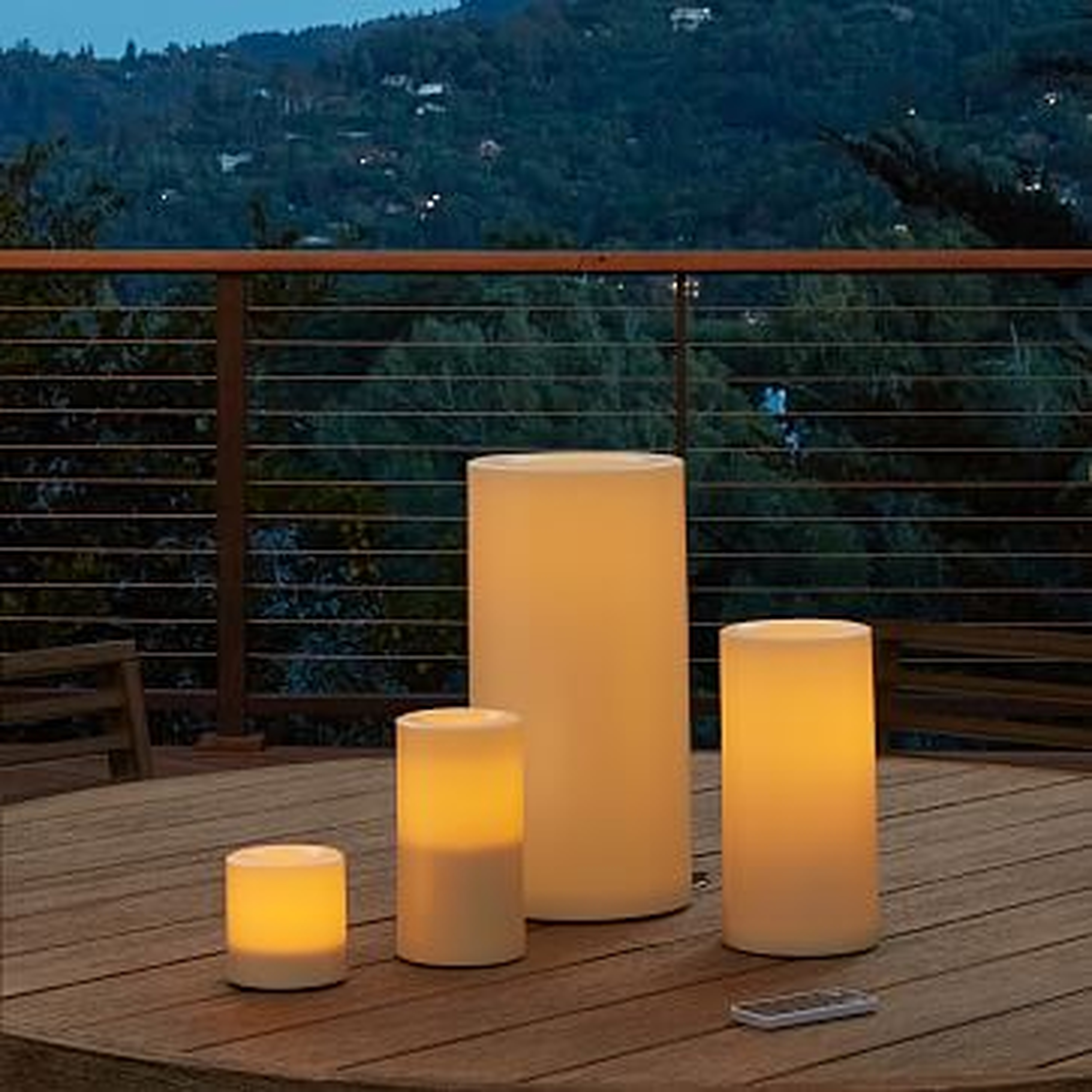 Outdoor Flicker Flameless Remote Pillar Candle, Set of 5 - West Elm