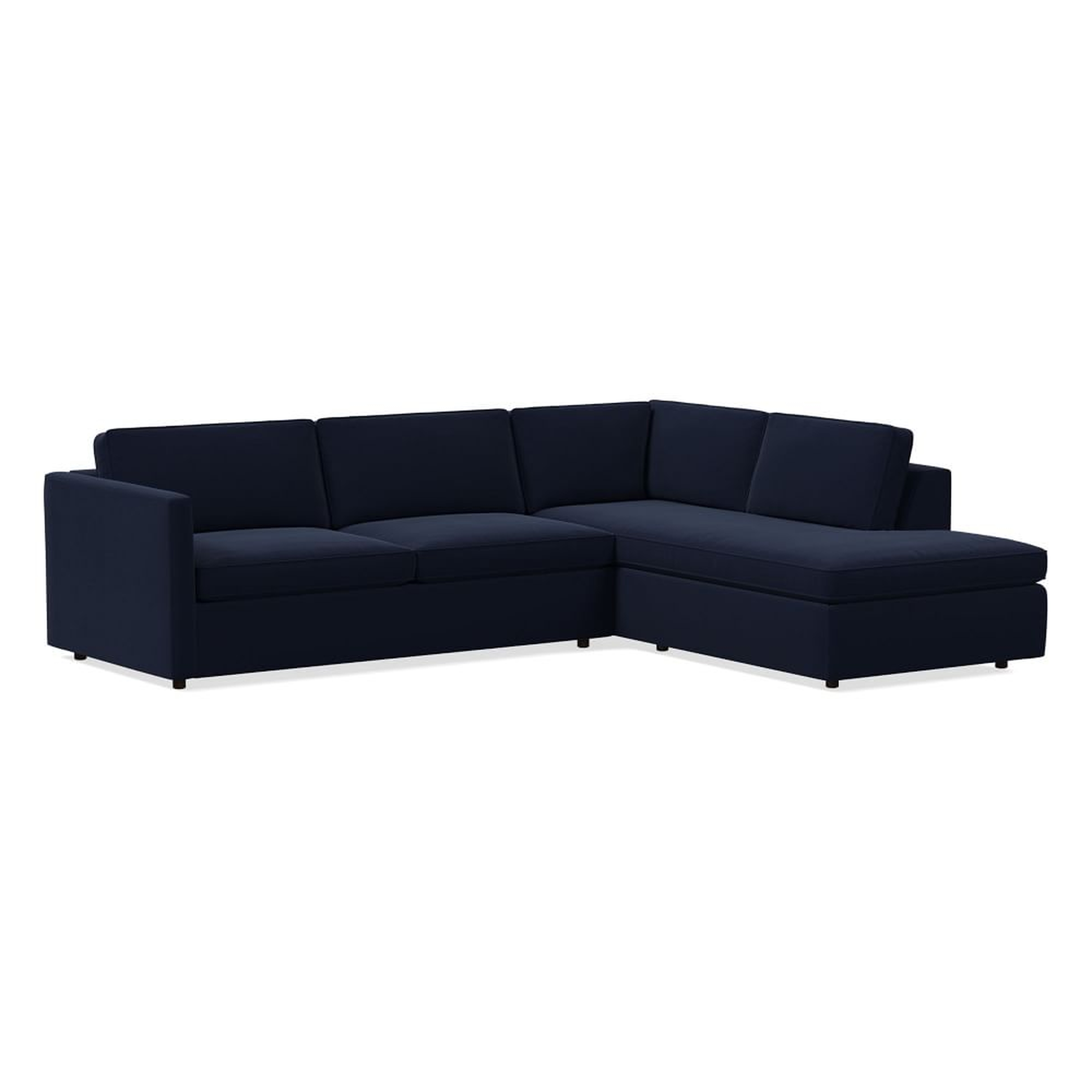 Harris 112" Right Multi-Seat Sleeper Sectional w/ Bumper Chaise, Distressed Velvet, Ink Blue - West Elm