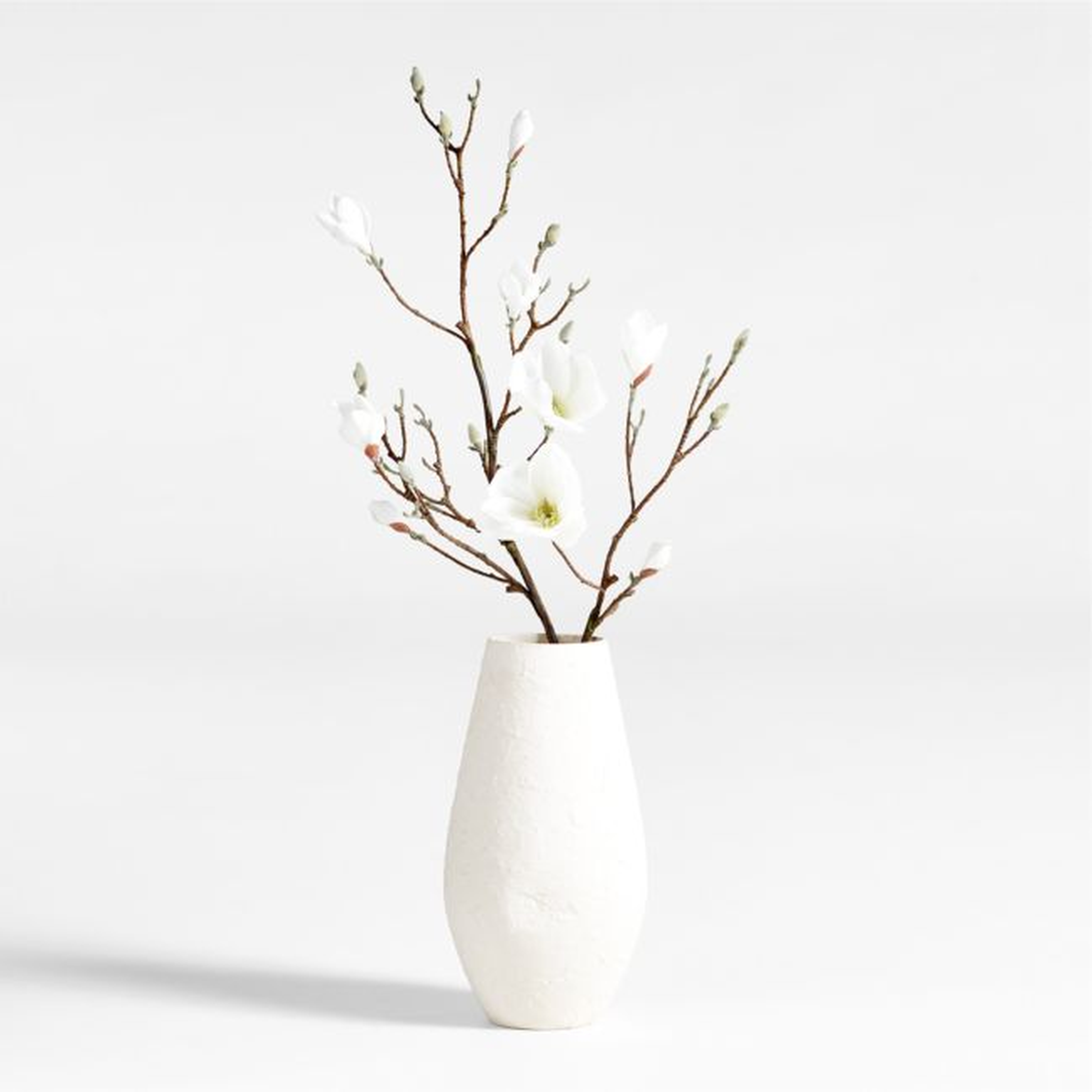 Faux Magnolia Branch Arrangement in White Textured Ceramic Vase 17" - Crate and Barrel