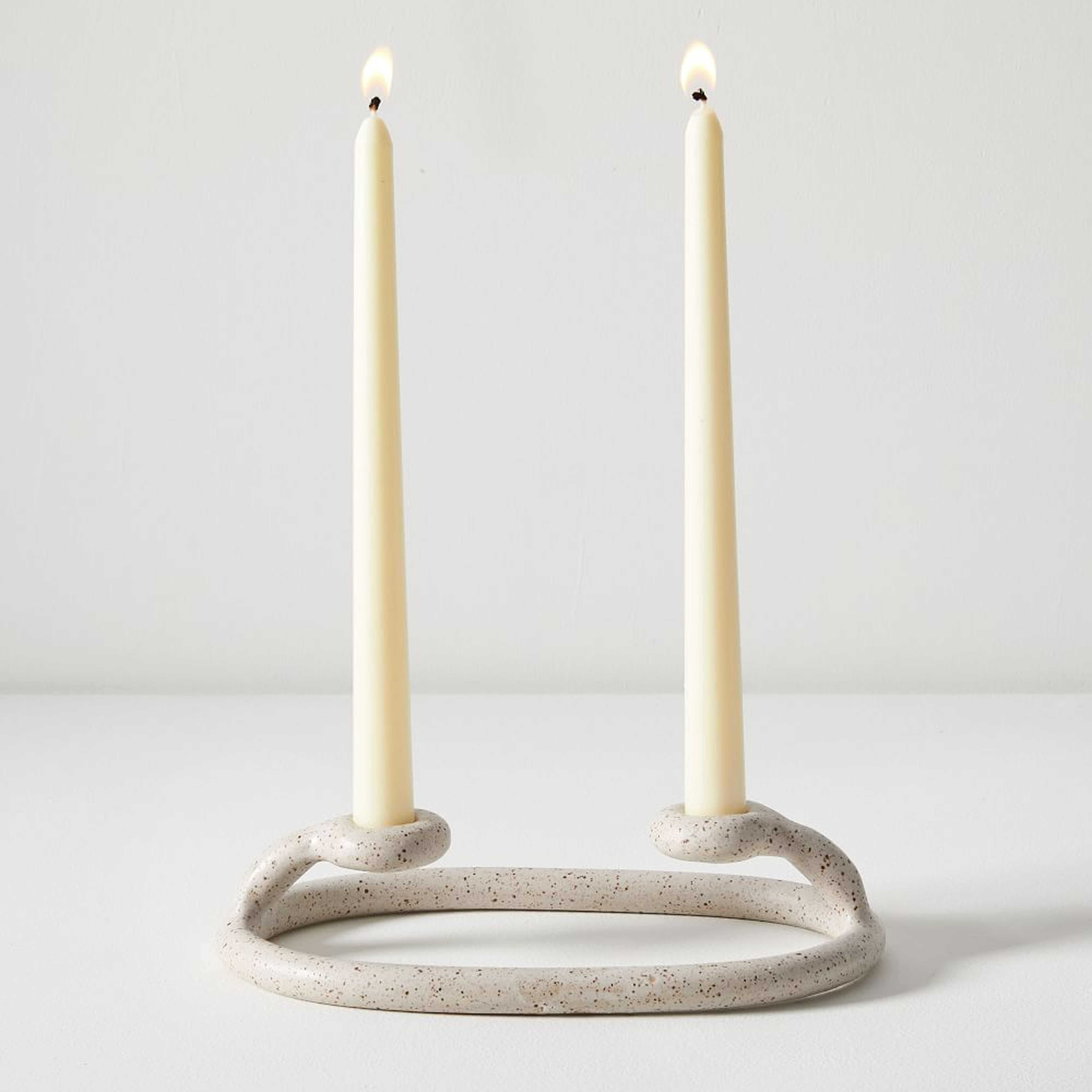 Virginia Sin Duo Candlestick Holder, Speckled White - West Elm
