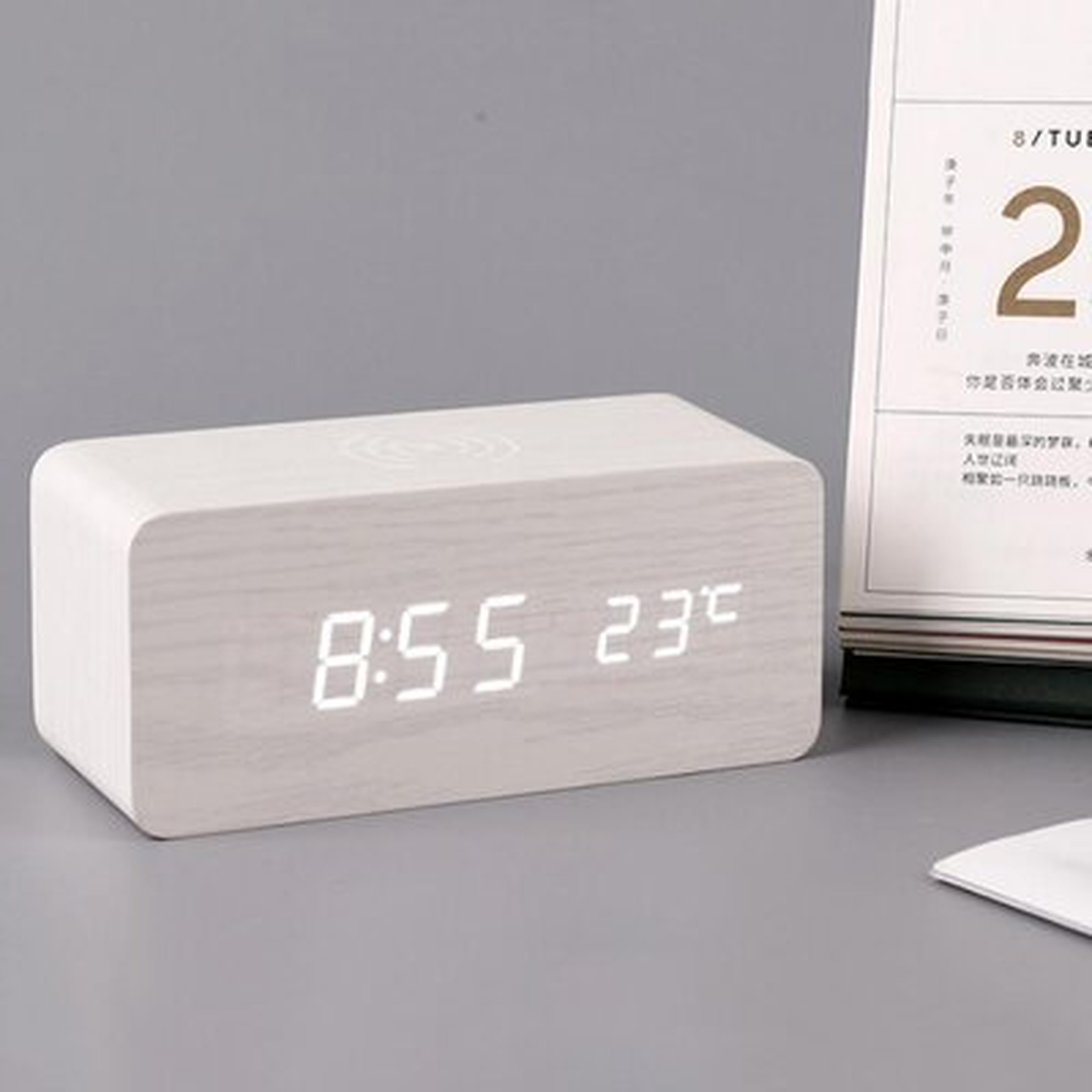 Digital Wooden Alarm Clock With Wireless Charging Function 3 Alarm LED Dual Functions Sound Control Multifunctional Digital Alarm Clock - Wayfair