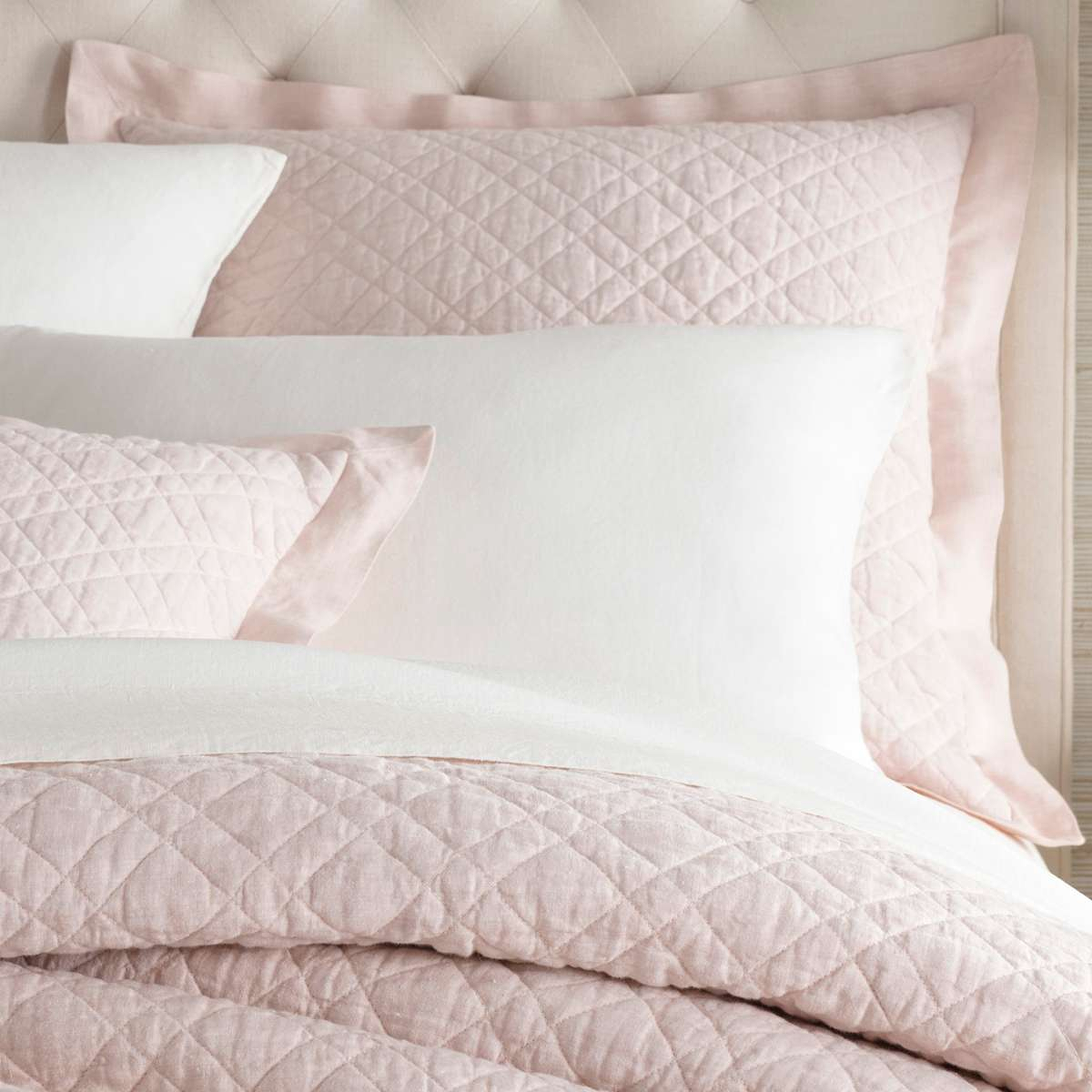 Washed Linen Slipper Pink Quilted Sham - Dash and Albert