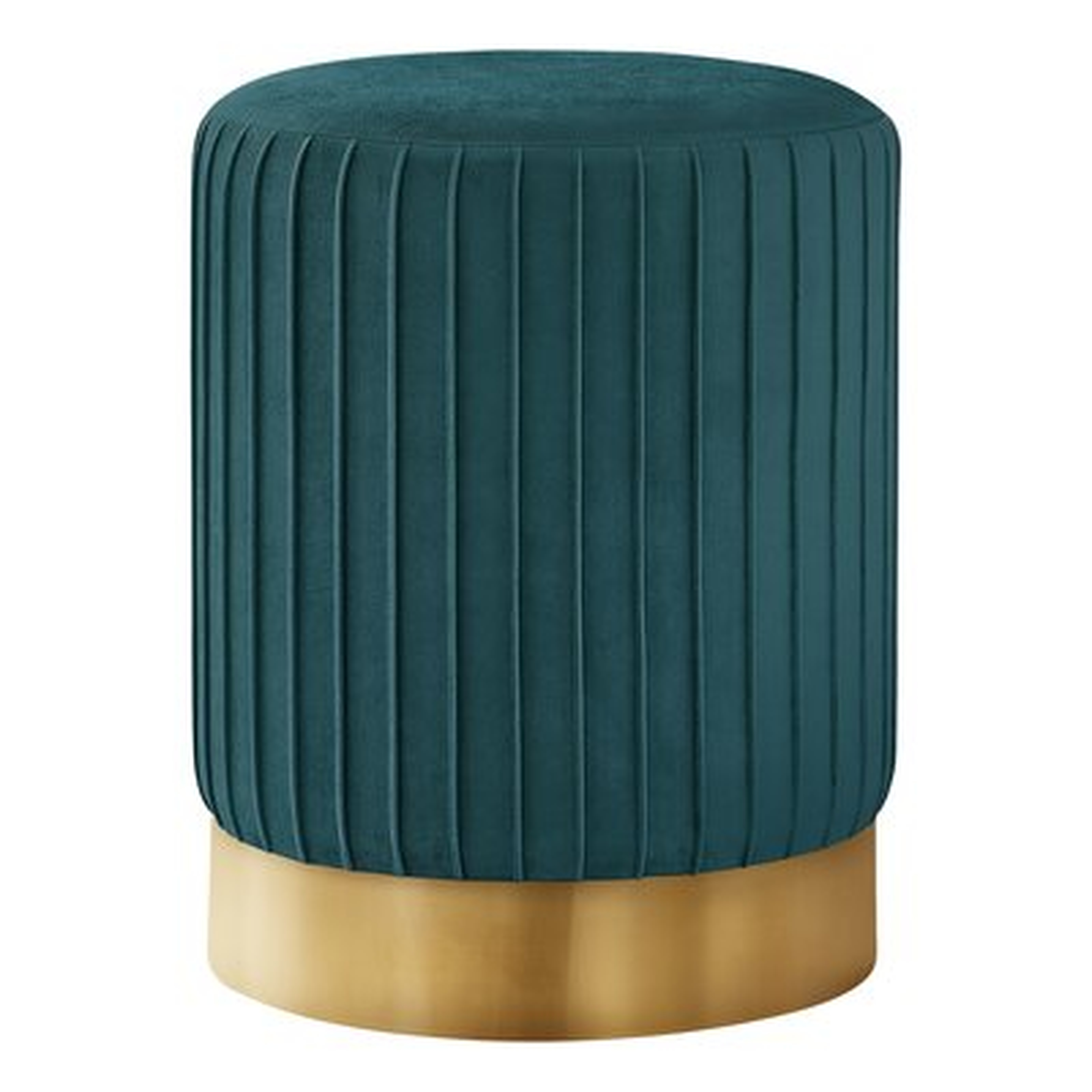 OTTOMAN - PLEATED SIDES / METAL BASE / CYLINDRICAL UPHOLSTERED POUF - 18"H - Turquoise / GOLD - Wayfair