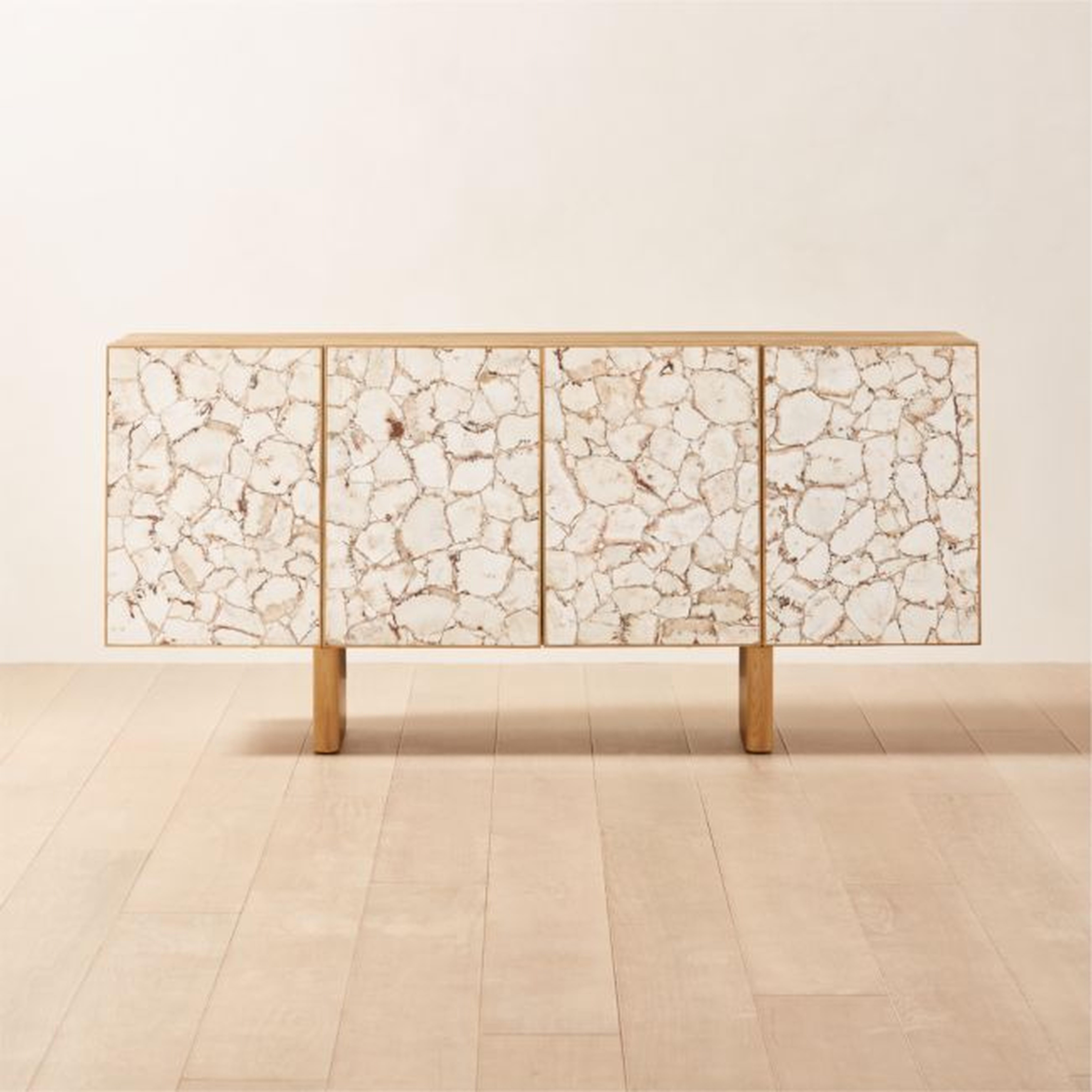 Lina 64" Stone and White Oak Wood Credenza - CB2