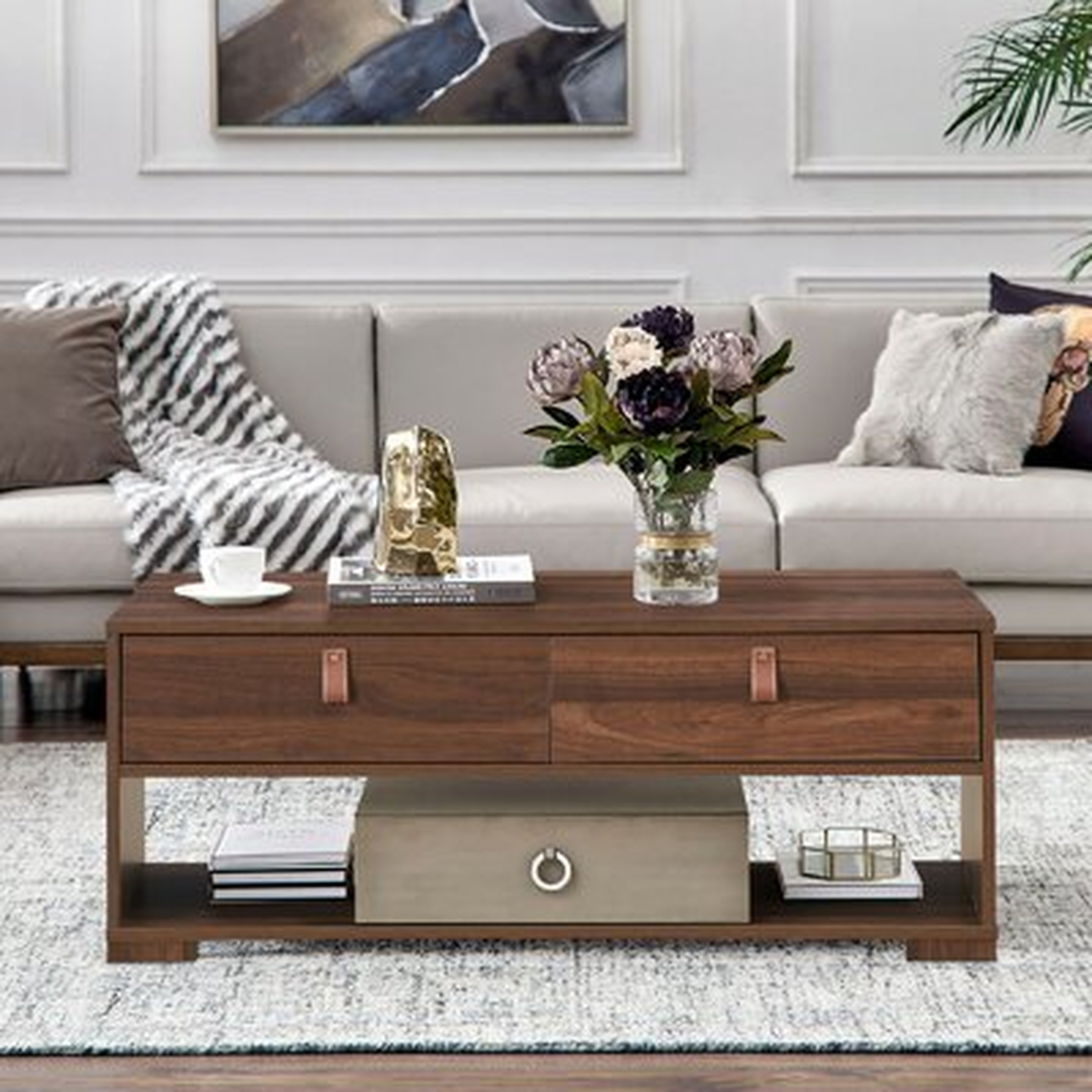Wood Cocktail Coffee Table With 2 Drawers And Open Storage Shelf - Wayfair