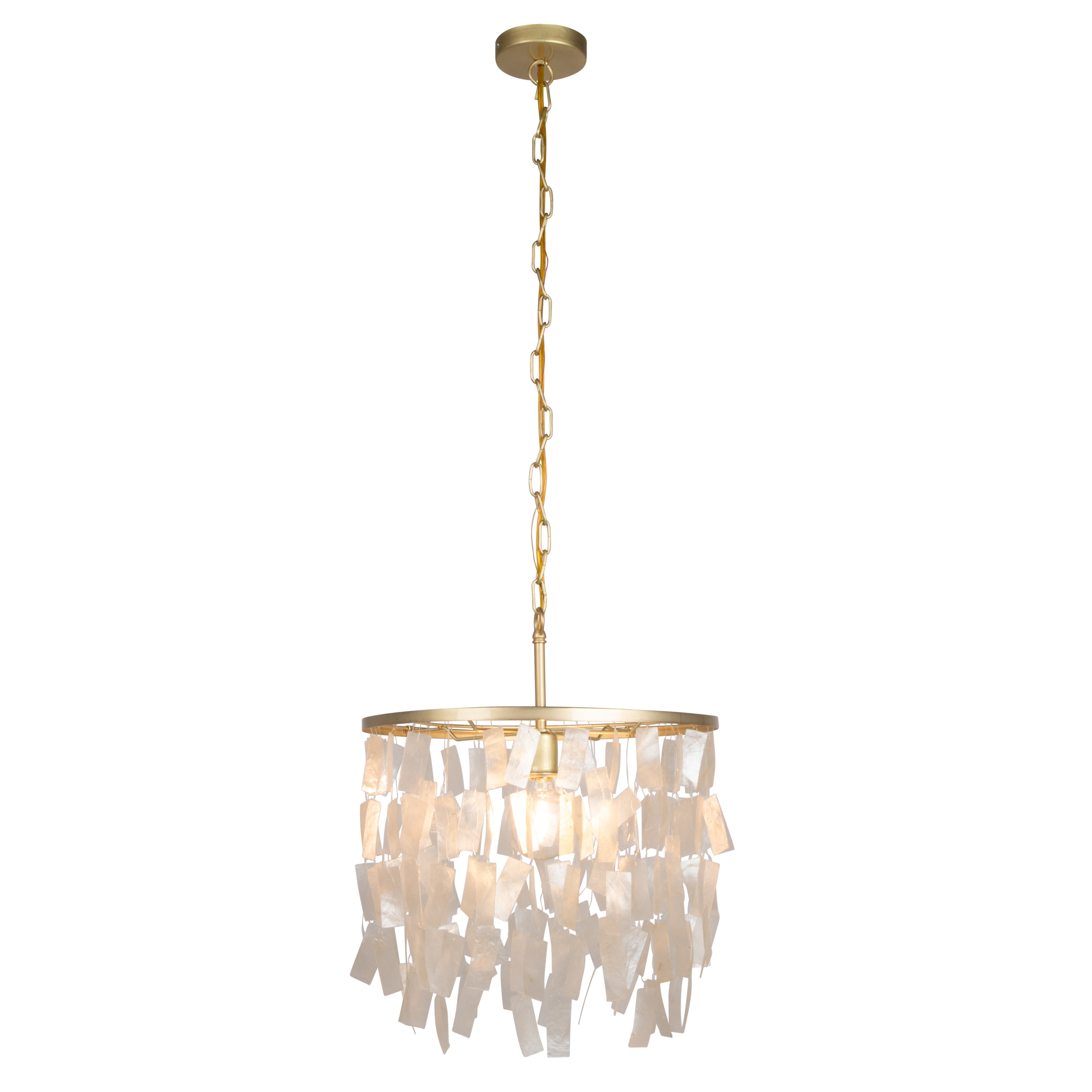 Marina Small Round Metal and Natural Capiz Chandelier Style Pendant Ceiling Light, Natural and Gold - Creative Co-Op