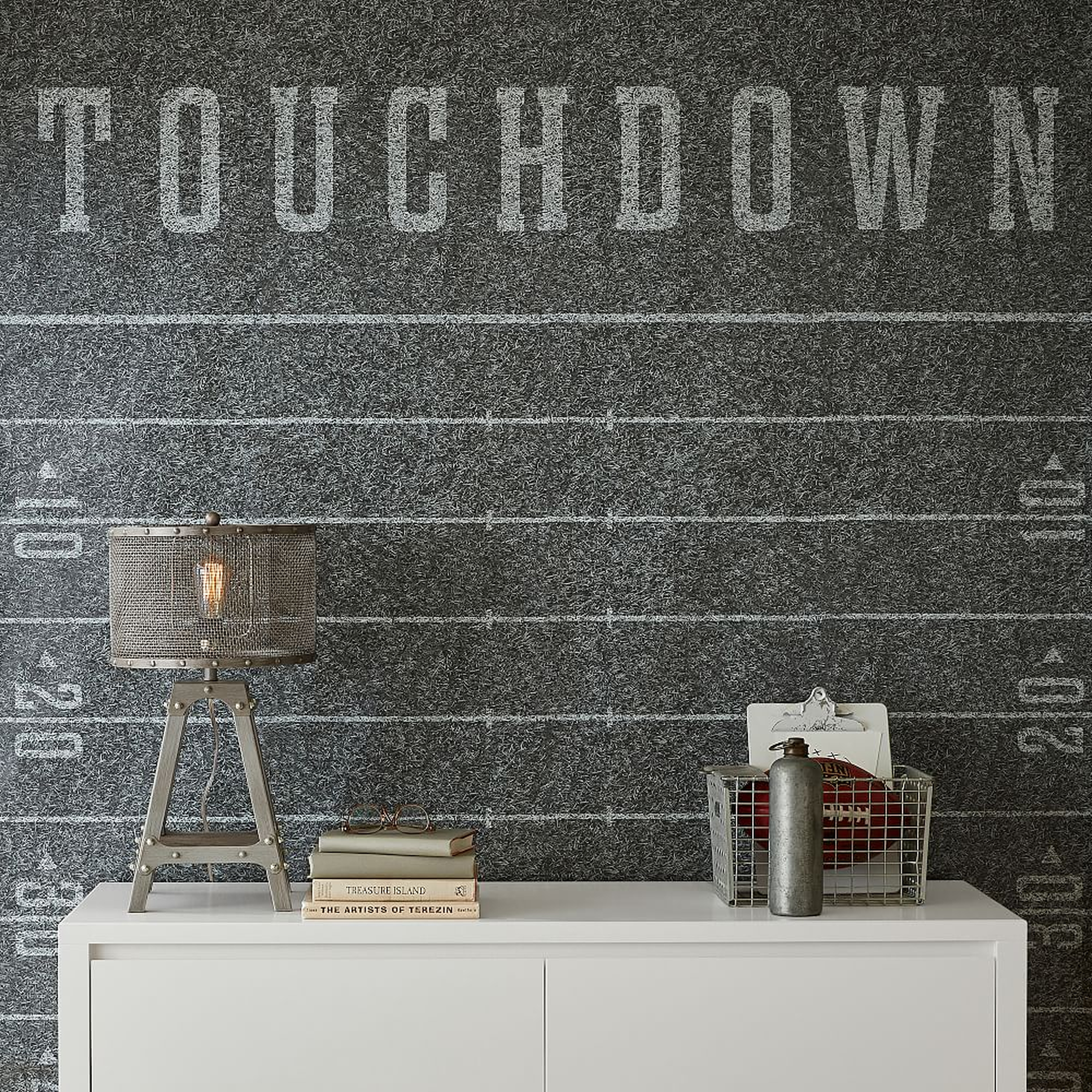 Football Field Peel and Stick Wallpaper Decal, Gray - Pottery Barn Teen