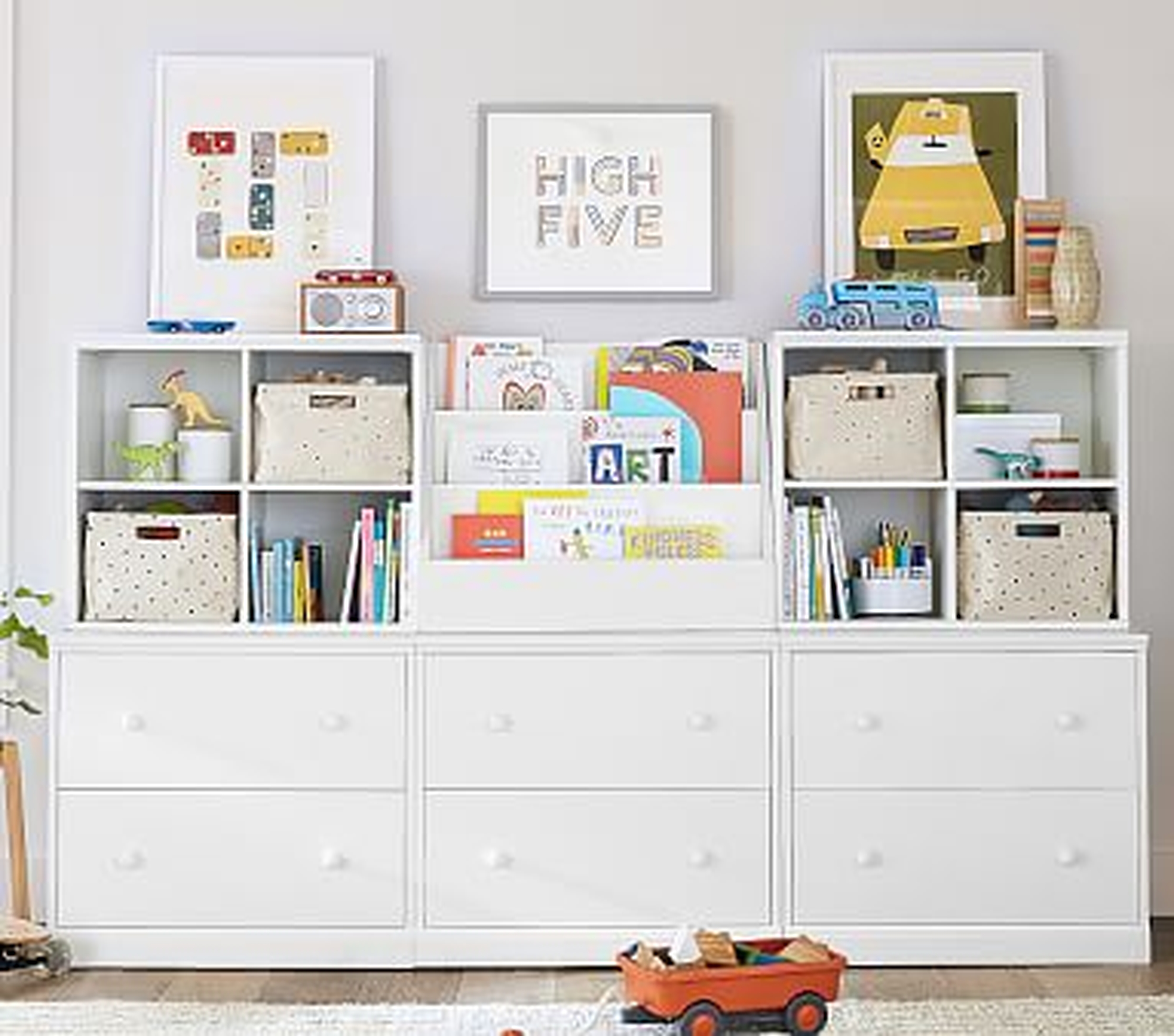 Cameron 1 Bookrack, 2 Cubby, &amp; 3 Double Drawer Base Set, Simply White, Flat Rate - Pottery Barn Kids