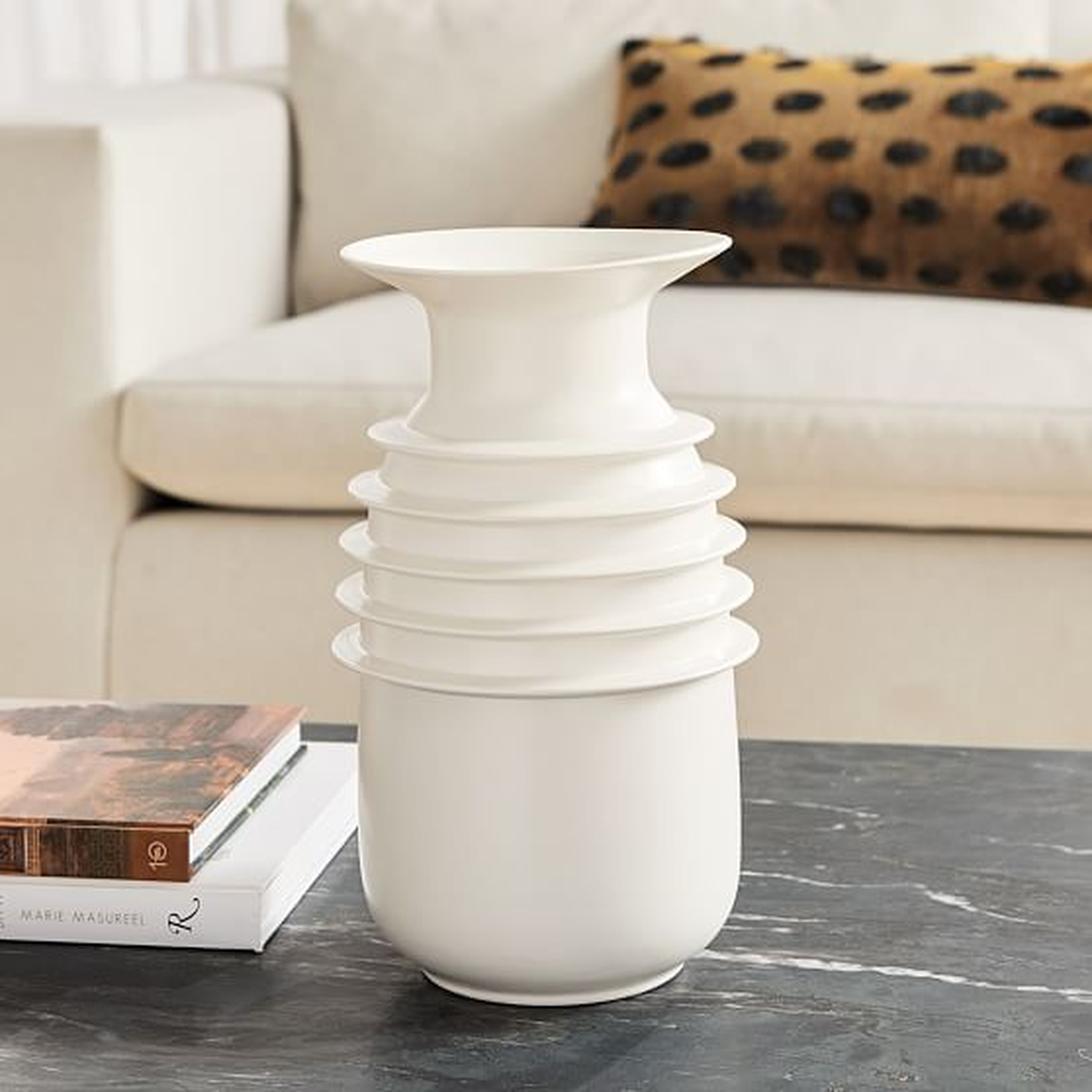 Fin Porcelain Vase, Ivory, Medium - West Elm