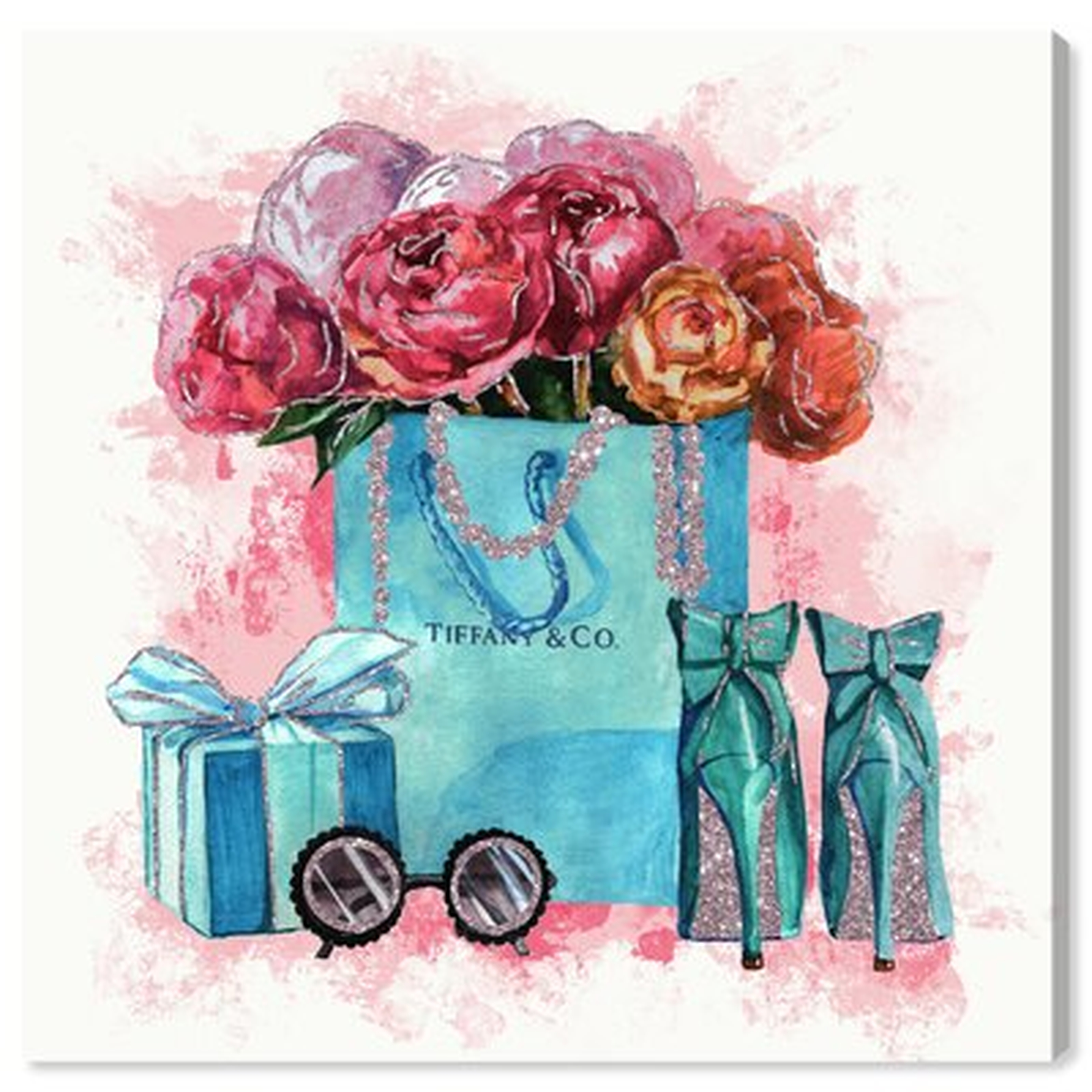 'Fashion And Glam Sparkle Blue Jewelry Essentials' - Graphic Art Print on Canvas - Wayfair