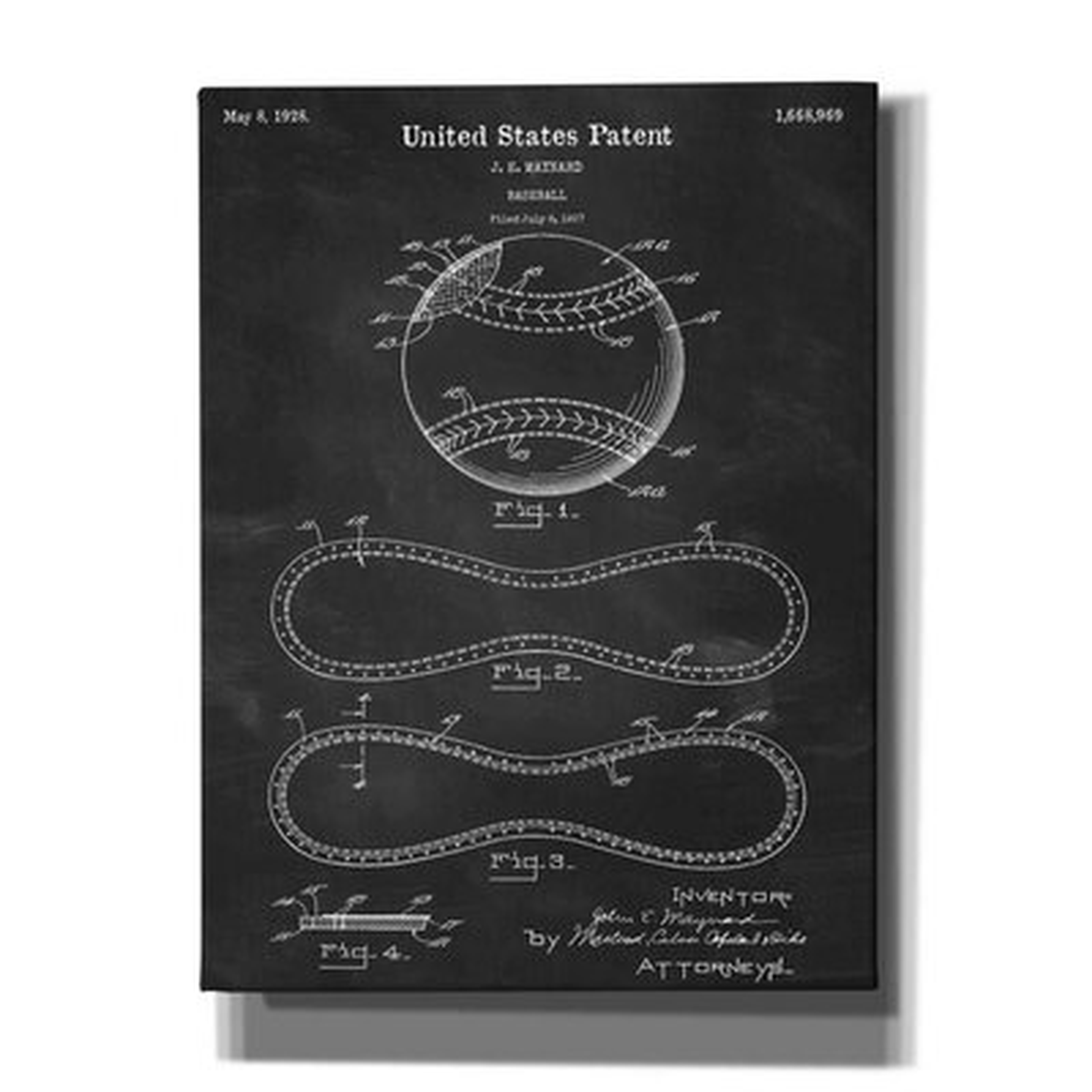 Baseball Blueprint Patent Chalkboard - Wrapped Canvas Print - Wayfair