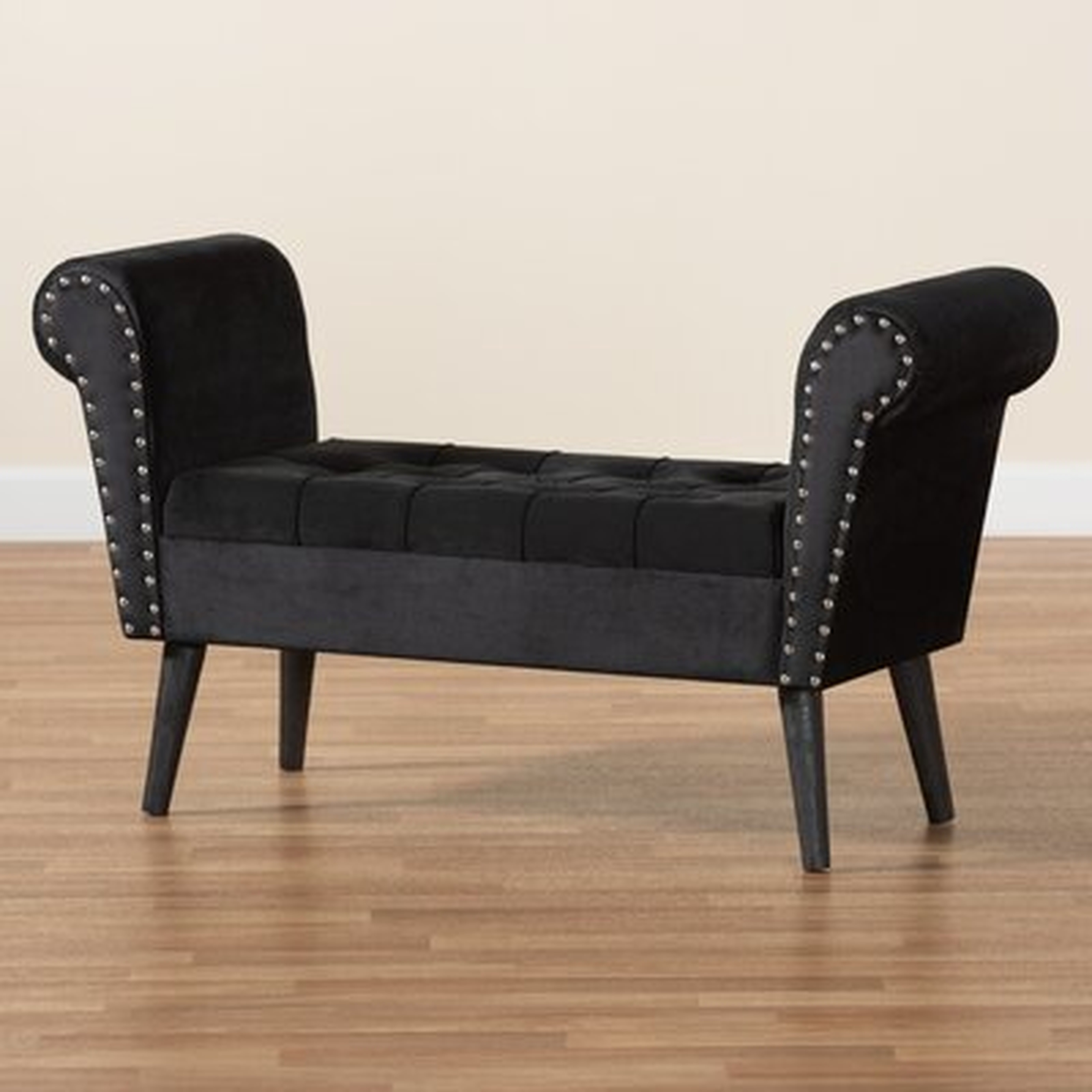 Agis Contemporary Glam And Luxe Black Velvet Fabric Upholstered Black Finished Wood Bench - Wayfair