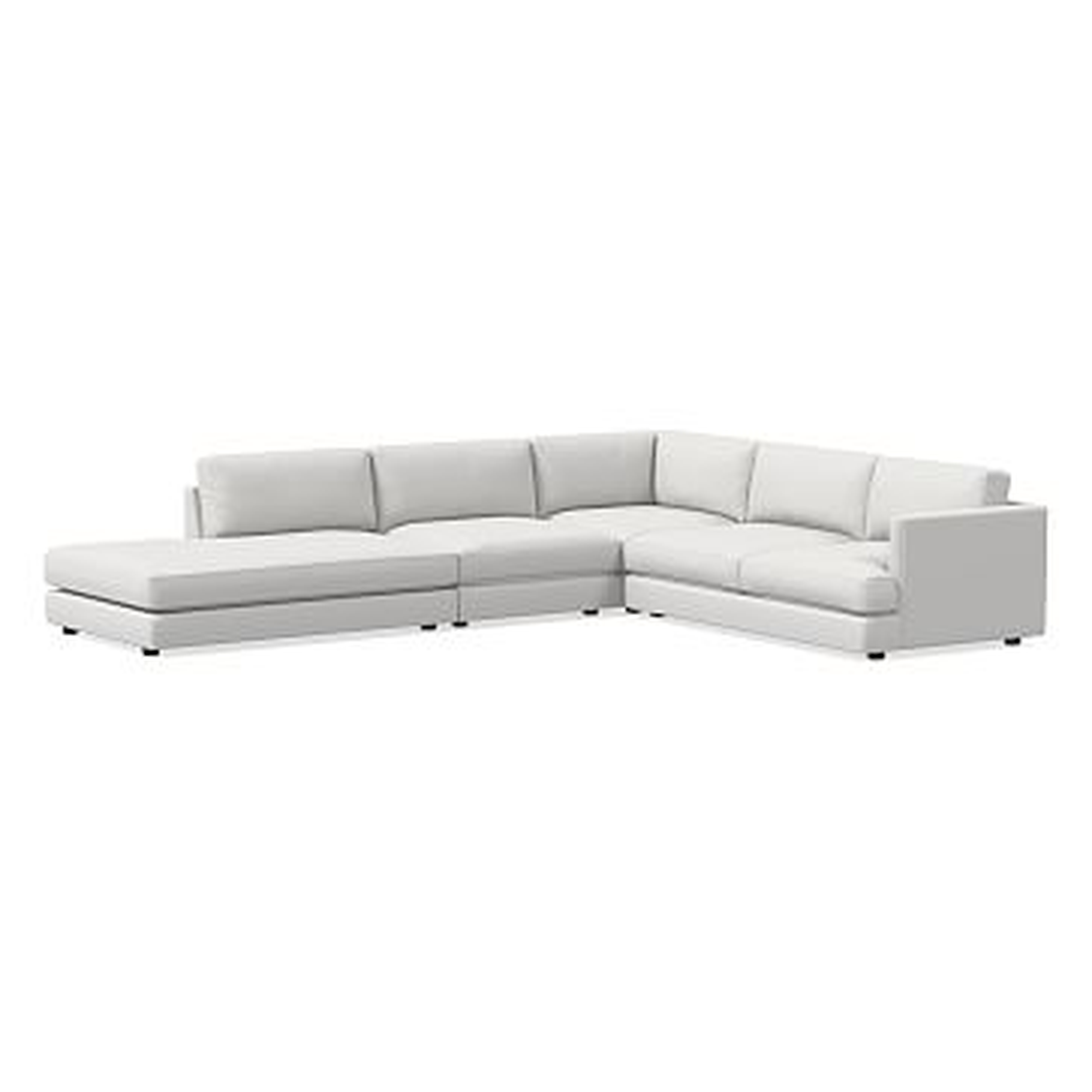 Haven Sectional Set 23: Right Arm 2.5 Seater Sofa, Corner, Single, Left Arm Bumper Chaise, Trillium, Performance Washed Canvas, White, Concealed Supports - West Elm