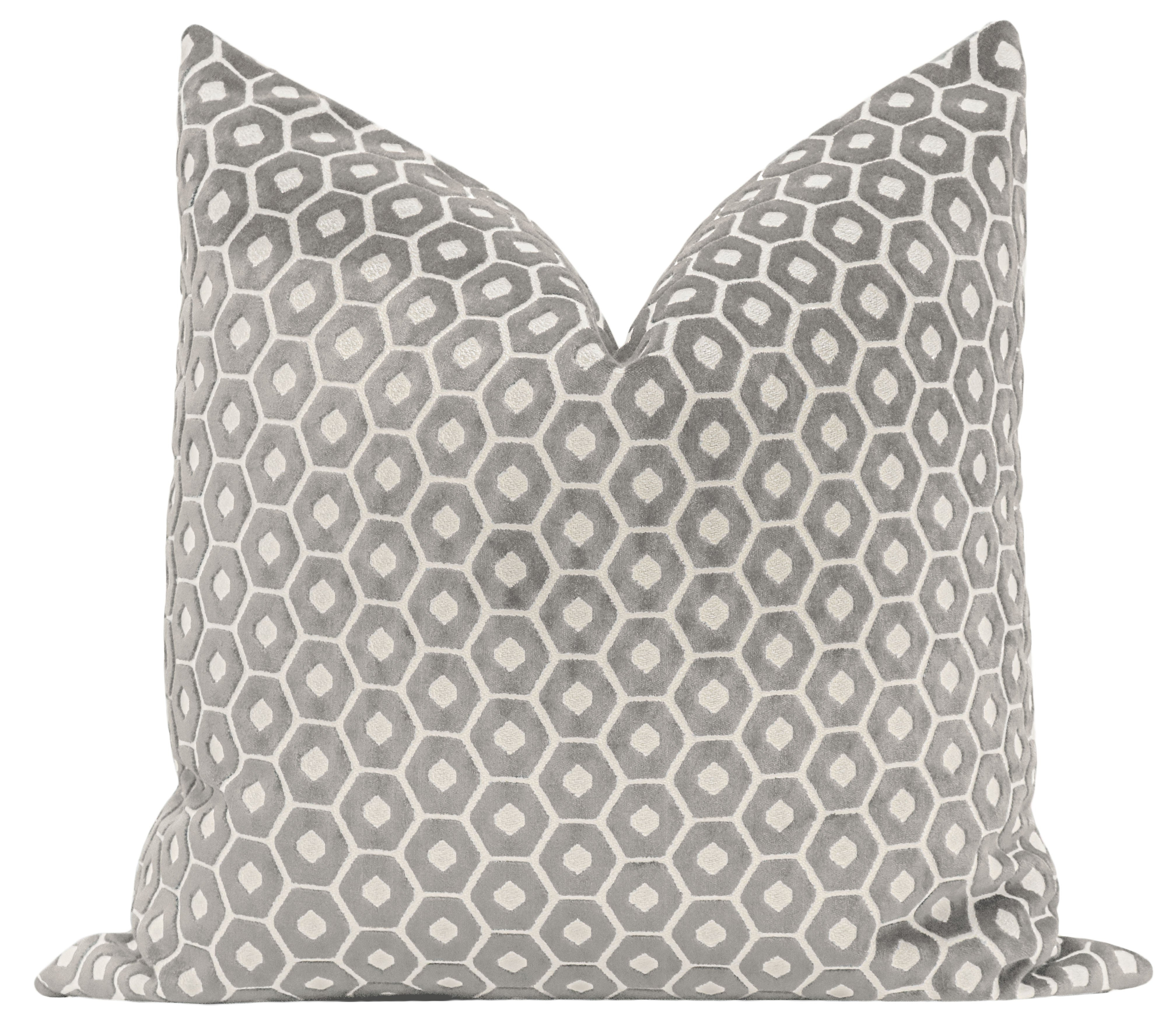 Paloma Cut Velvet Pillow Cover, Grey, 20" x 20" - Little Design Company