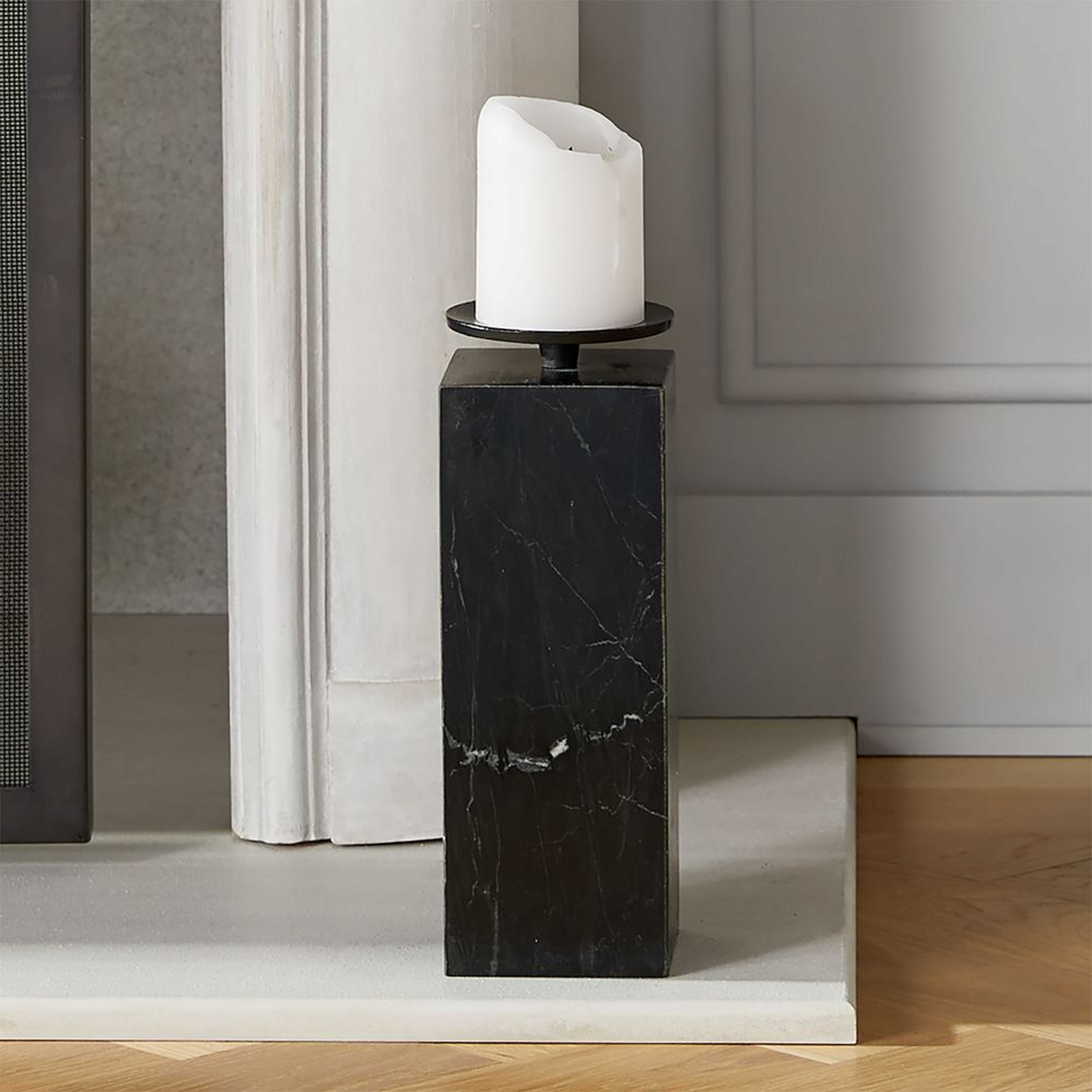 Amos Black Marble Pillar Candle Holder Small - CB2