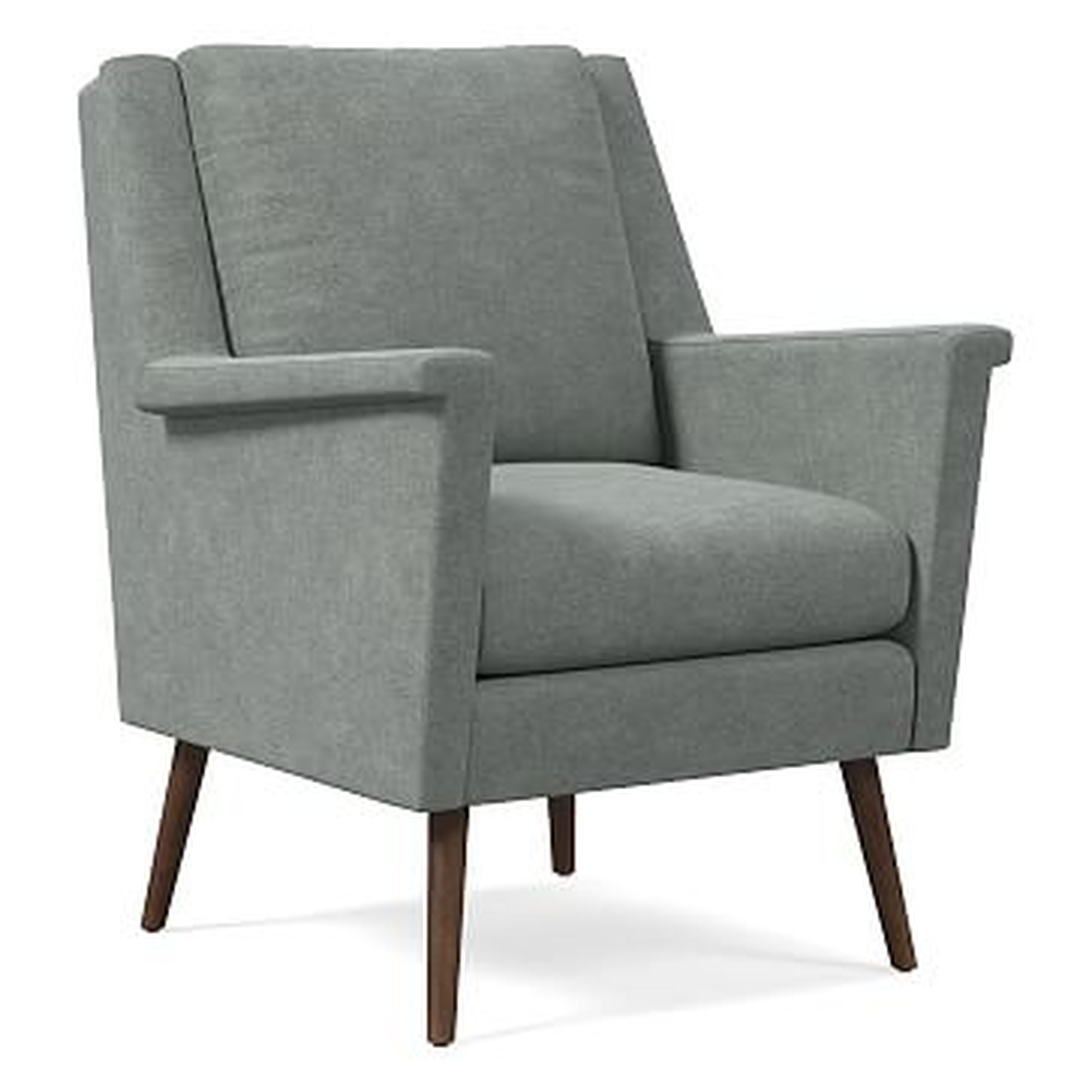 Carlo Mid-Century Chair, Poly, Distressed Velvet, Mineral Gray, Pecan - West Elm