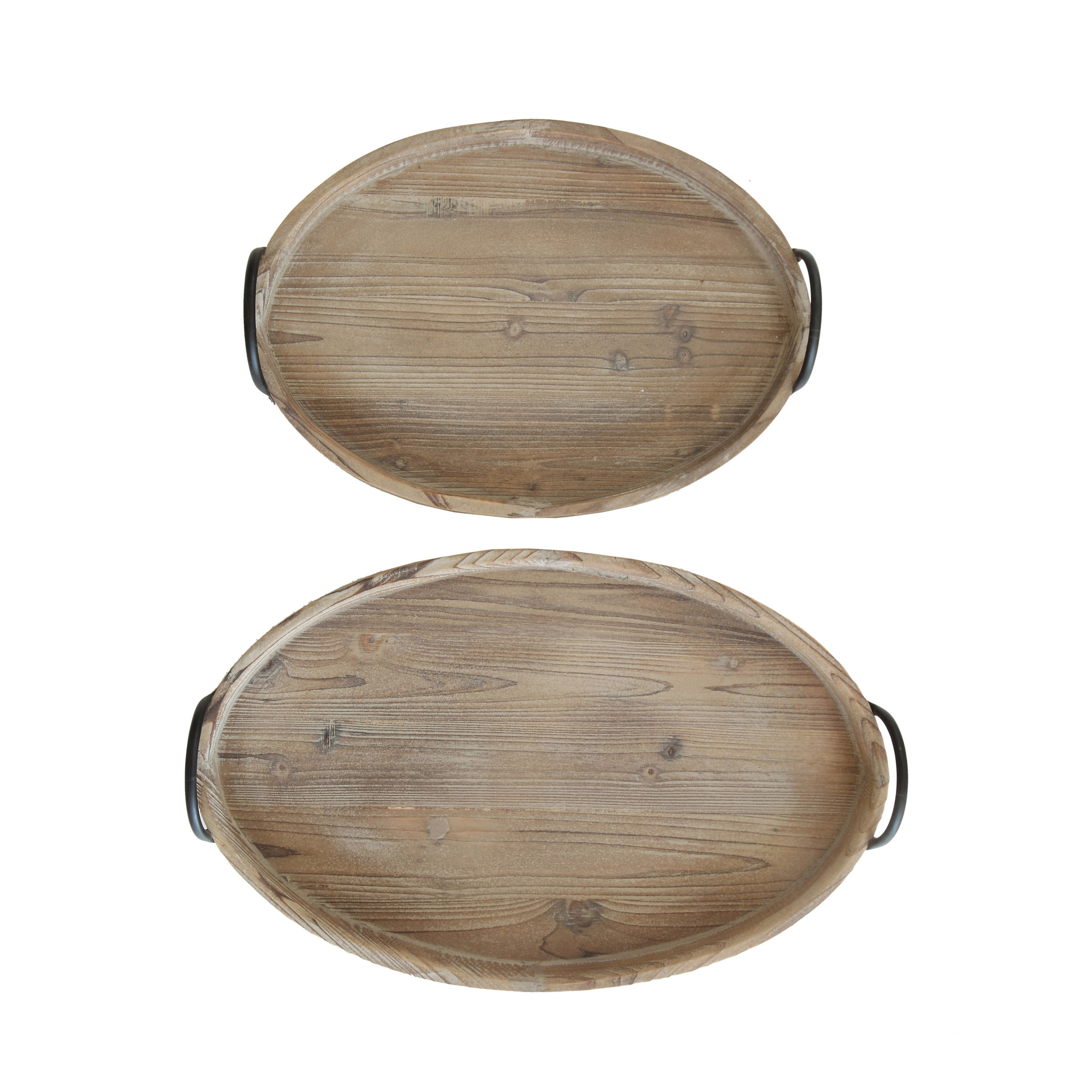 Round Decorative Wood Trays with Metal Handles (Set of 2 Sizes) - Nomad Home